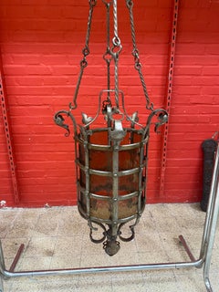 Exceptional Wrought Iron Castle Lantern circa 1930 Very Nice Work of Ironwork