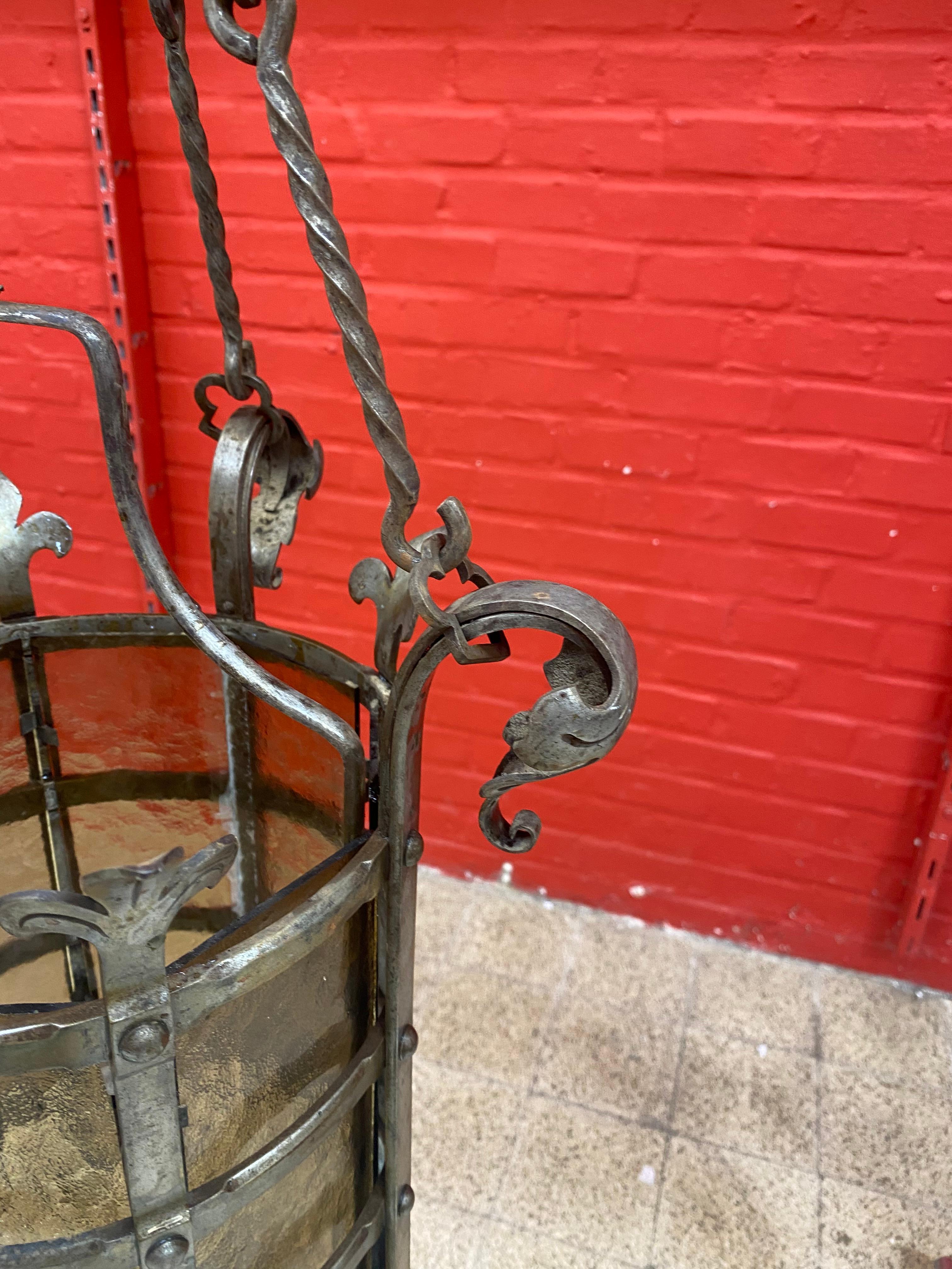 French Exceptional Wrought Iron Castle Lantern circa 1930 Very Nice Work of Ironwork For Sale