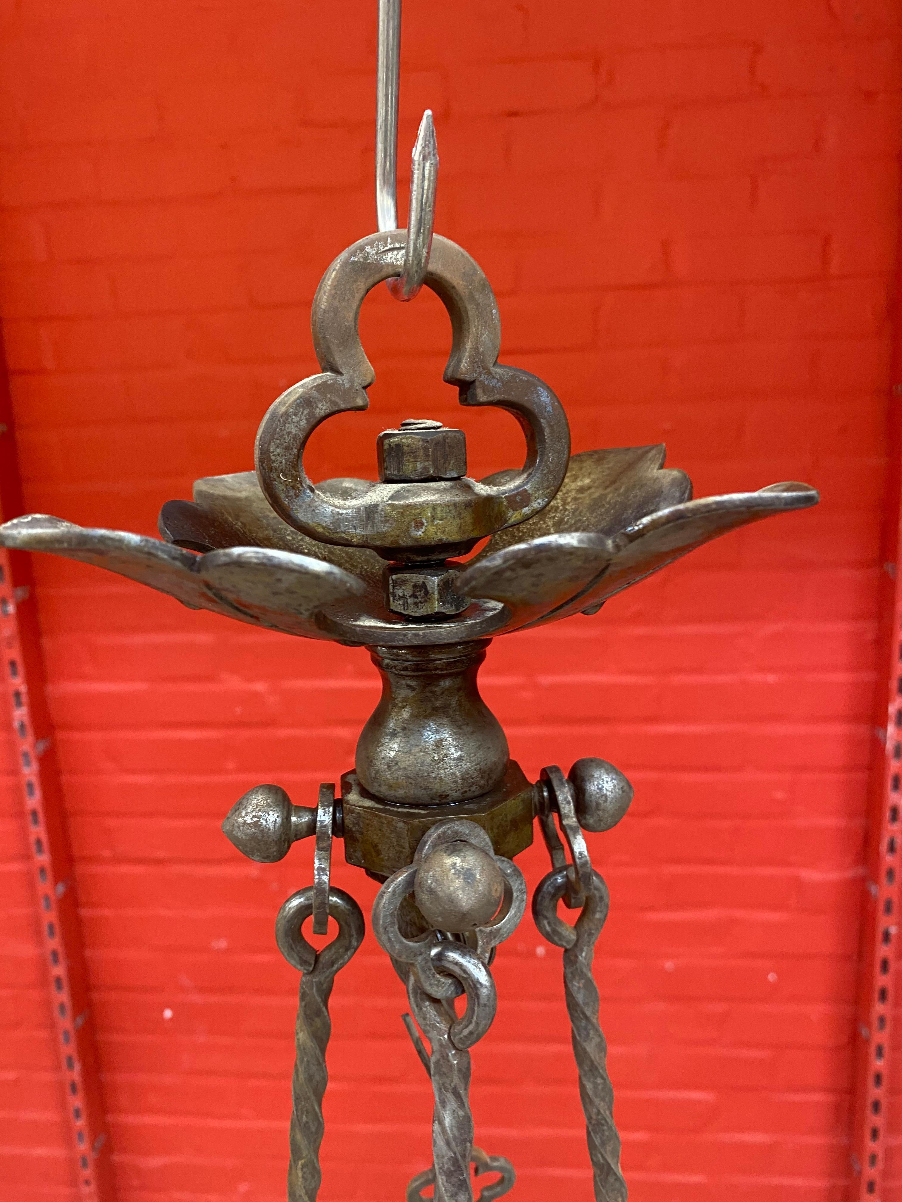 Mid-20th Century Exceptional Wrought Iron Castle Lantern circa 1930 Very Nice Work of Ironwork For Sale