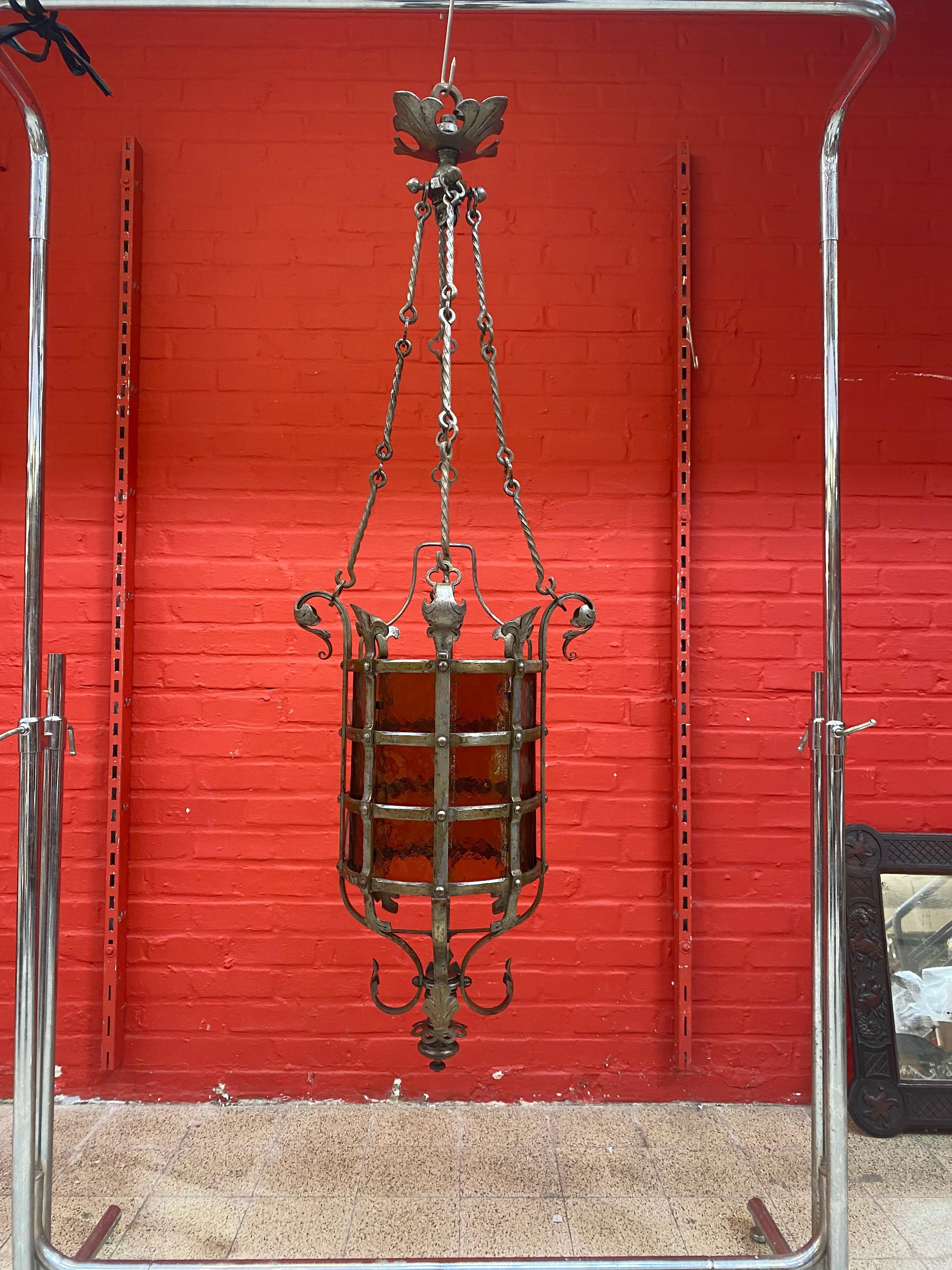 Exceptional Wrought Iron Castle Lantern circa 1930 Very Nice Work of Ironwork For Sale 1