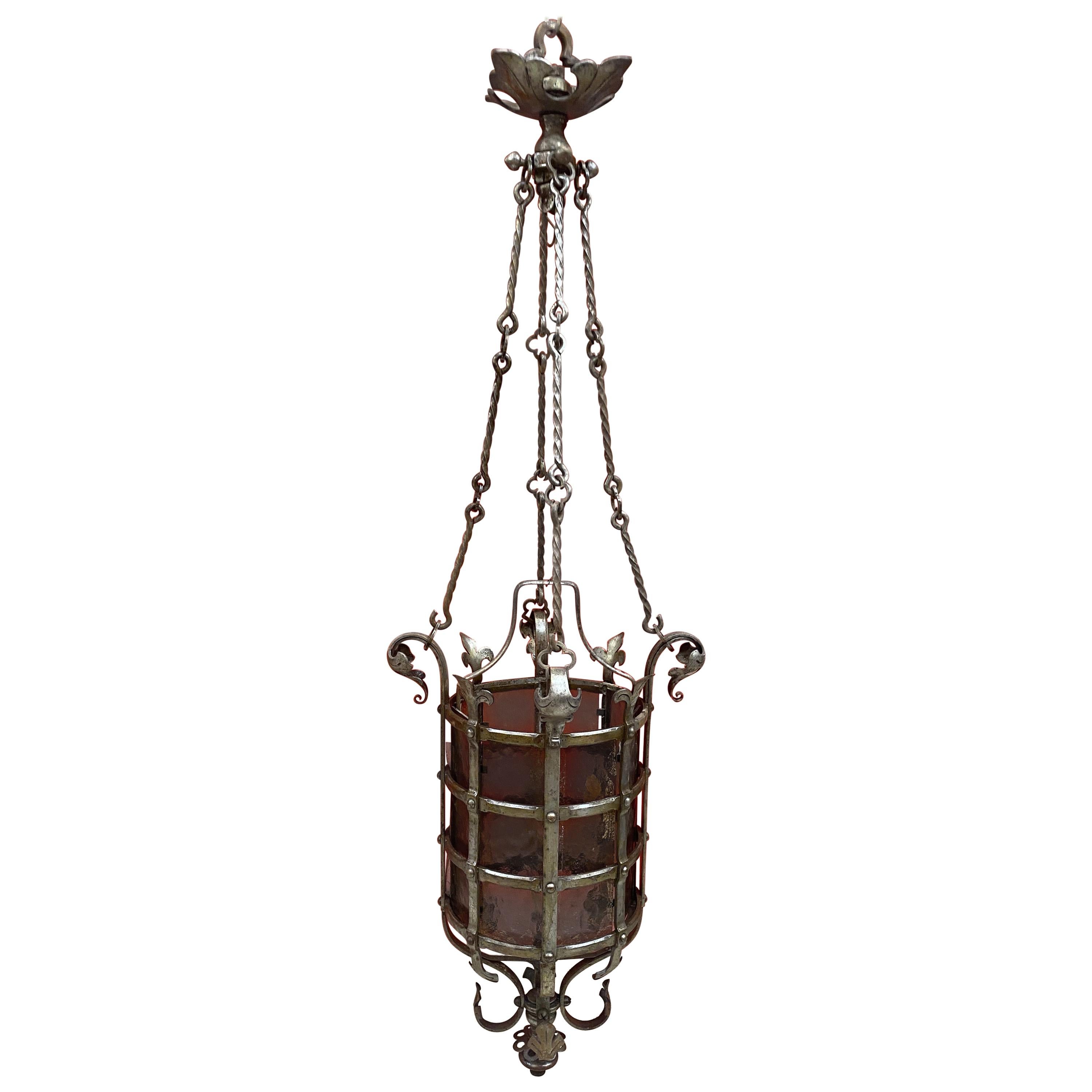 Exceptional Wrought Iron Castle Lantern circa 1930 Very Nice Work of Ironwork For Sale
