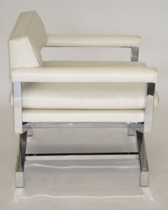 Regency Style X-Base Chrome Arm or Lounge Chair Parzinger Style, USA 1970's