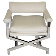 Regency Style X-Base Chrome Arm or Lounge Chair 1970s