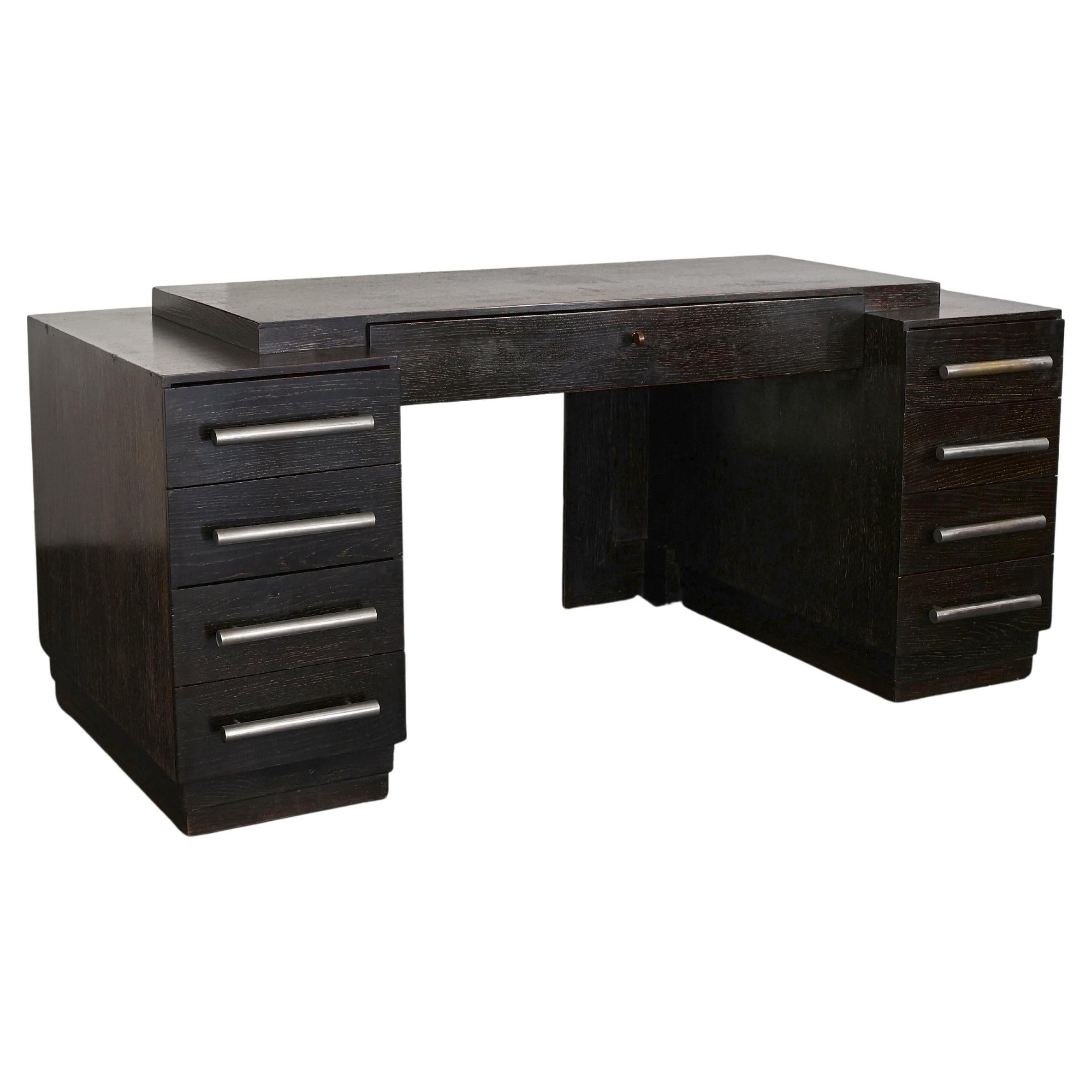 Eccezionale scrivania XL in rovere sbiancato modernista/decò francese del 1930