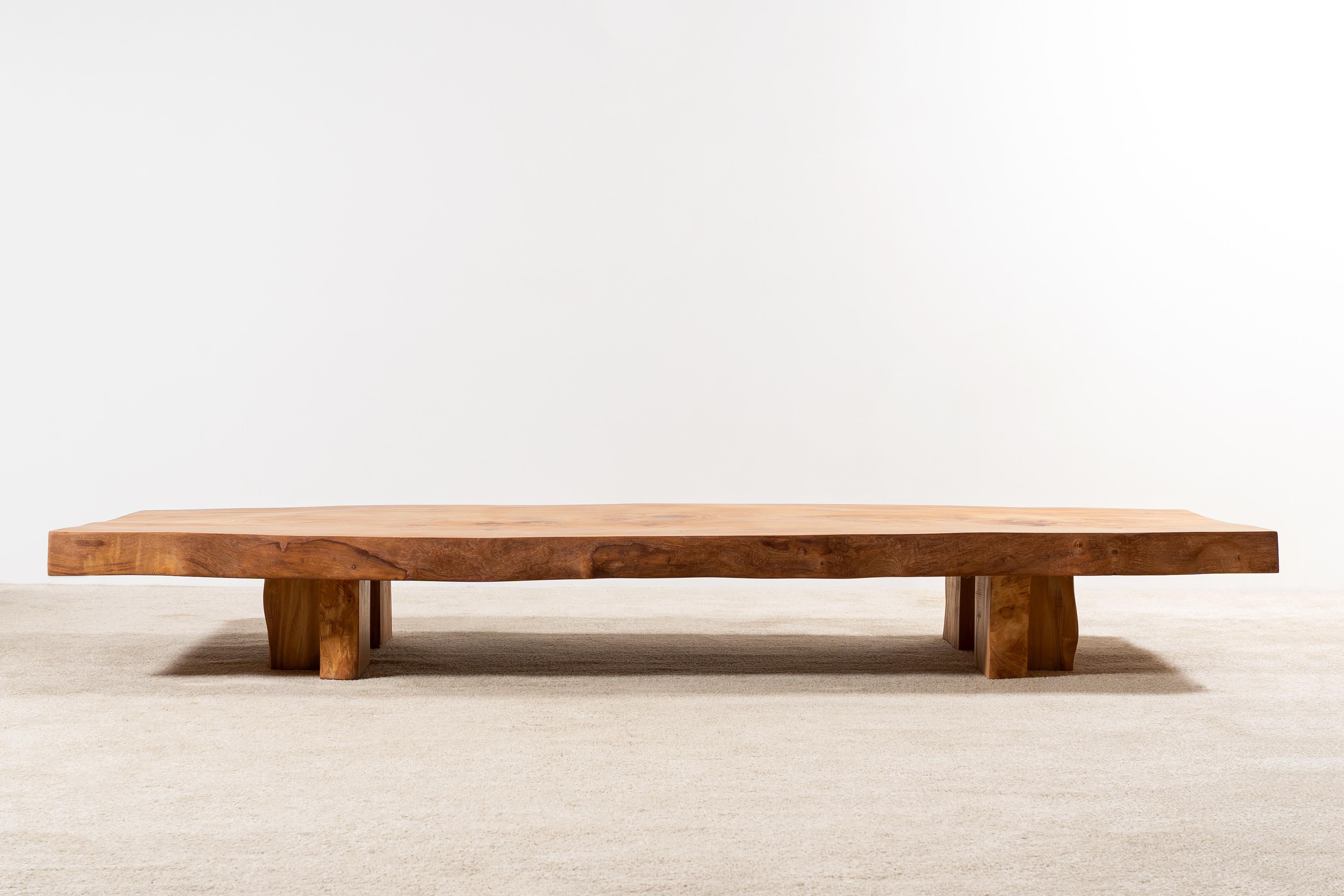 Mid-Century Modern Exceptional XXL Massive Blond Elm Coffee Table. France, 1950