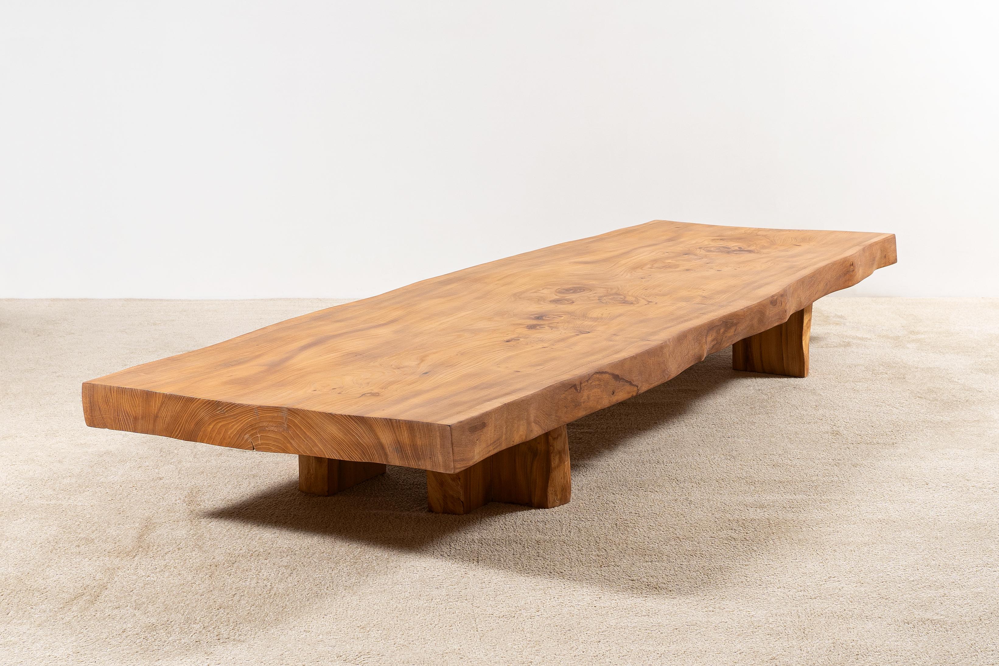 French Exceptional XXL Massive Blond Elm Coffee Table. France, 1950