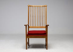 Exceptional Yngve Ekström High Back Arm Chair for Swedese, 1950, New Red Bouclé