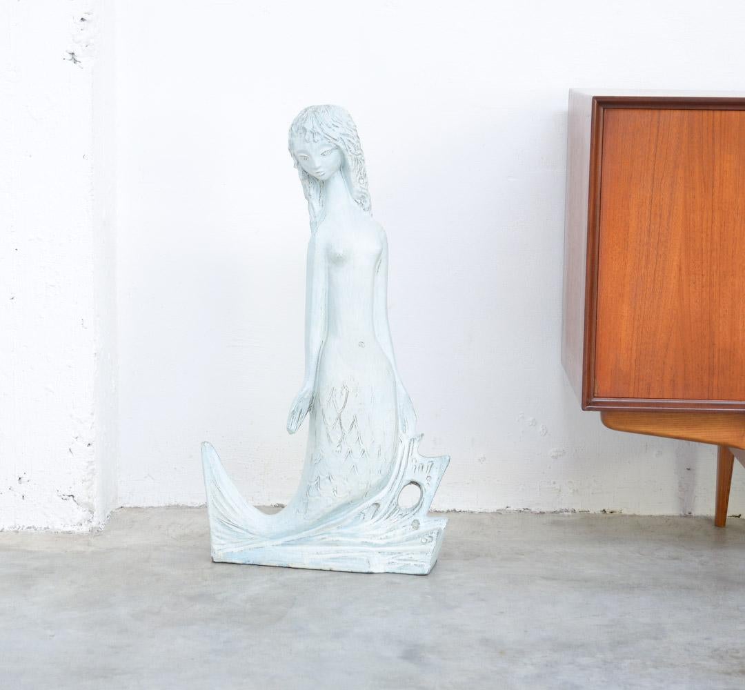Mid-Century Modern Exceptionally Beautiful Ceramic Mermaid Sculpture by Elie van Damme