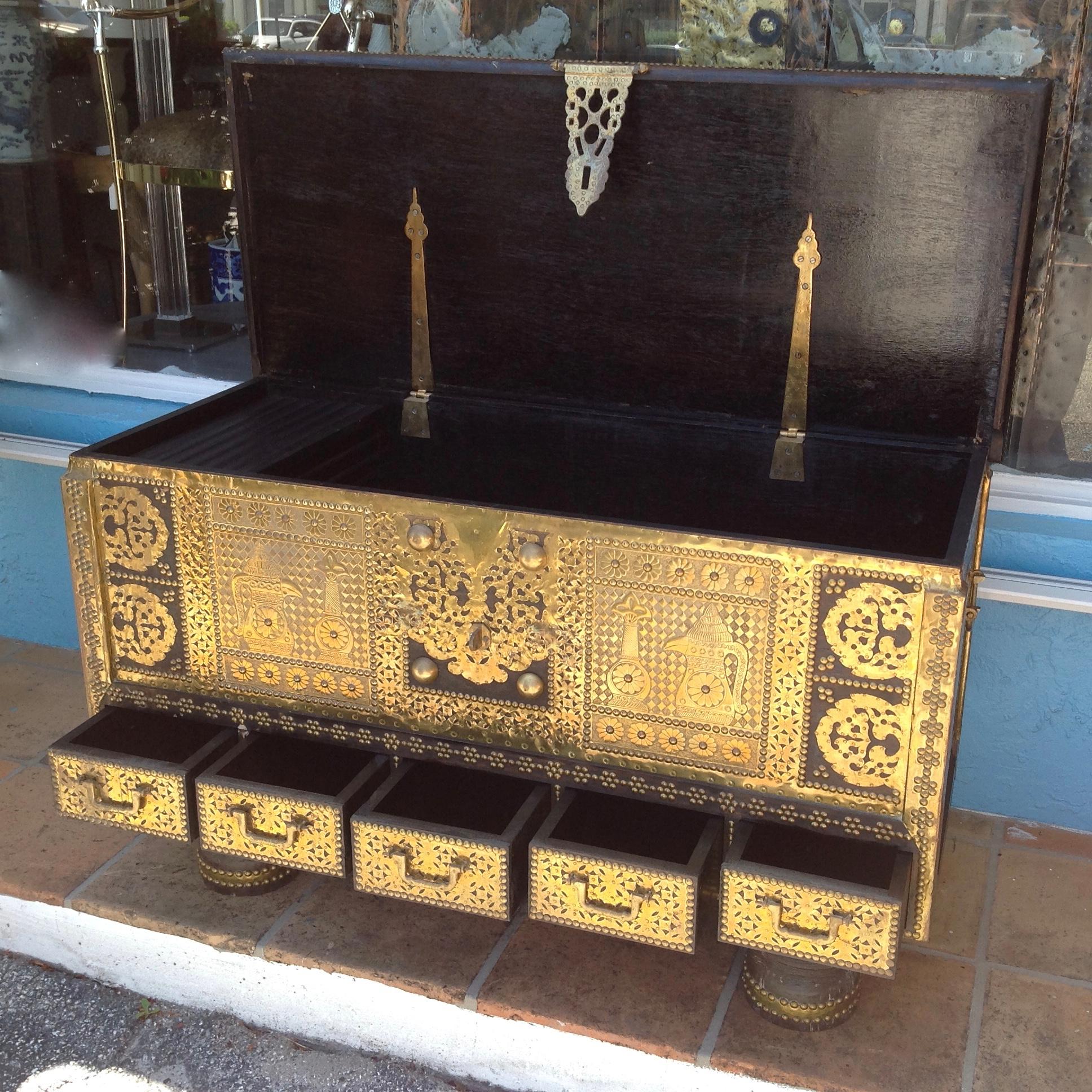 Exceptionally Elaborate Brass Appointed Moroccan Trunk 6
