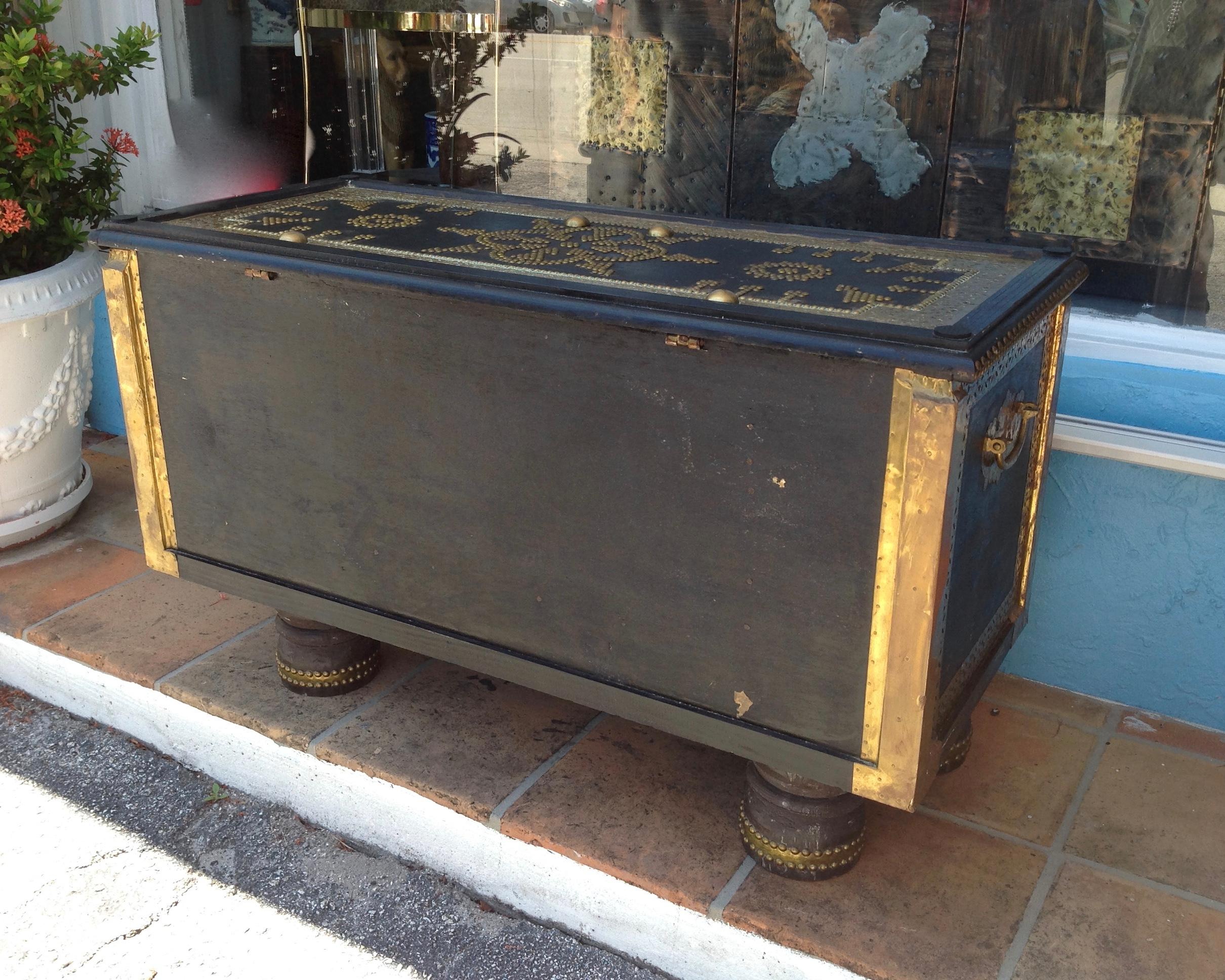 Exceptionally Elaborate Brass Appointed Moroccan Trunk 8