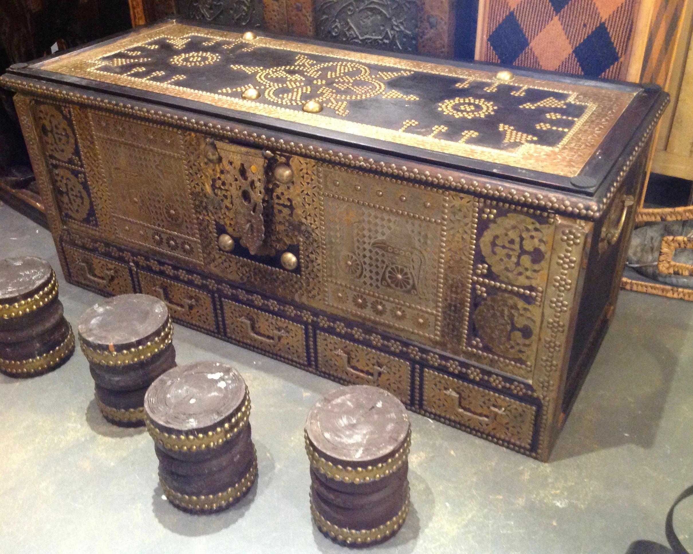 Exceptionally Elaborate Brass Appointed Moroccan Trunk 9