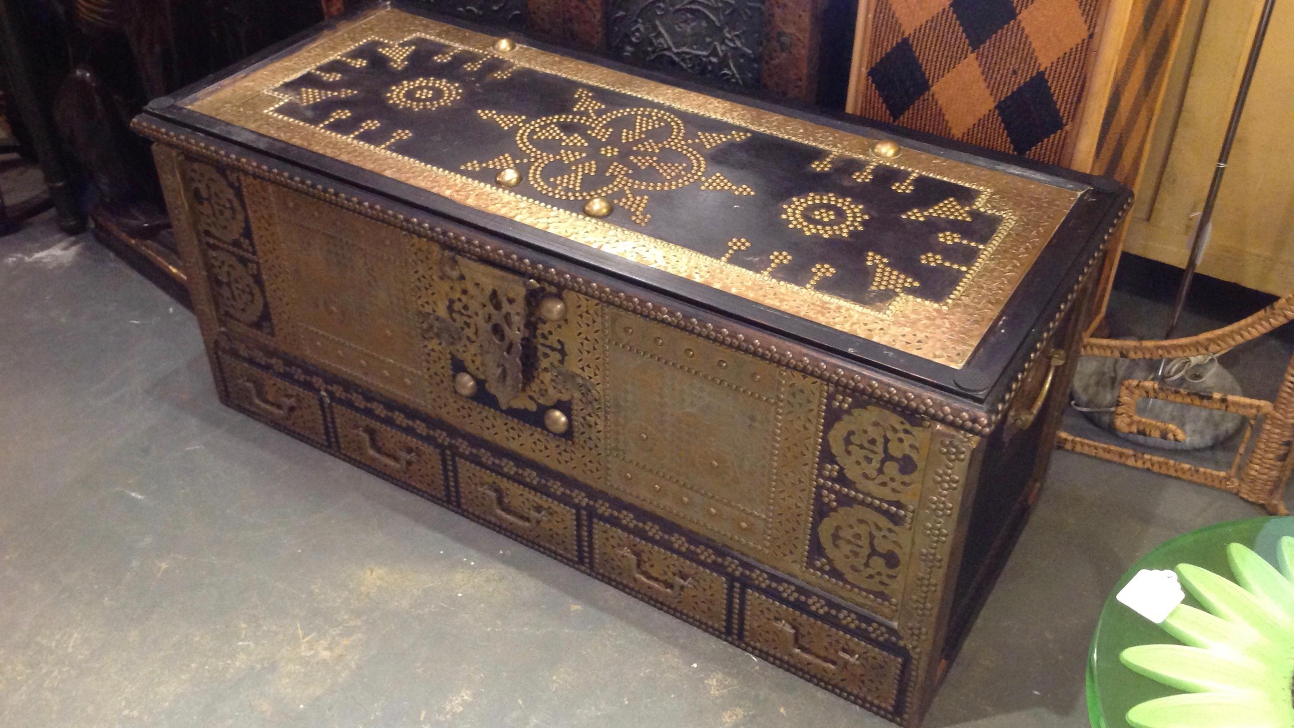Exceptionally Elaborate Brass Appointed Moroccan Trunk 10