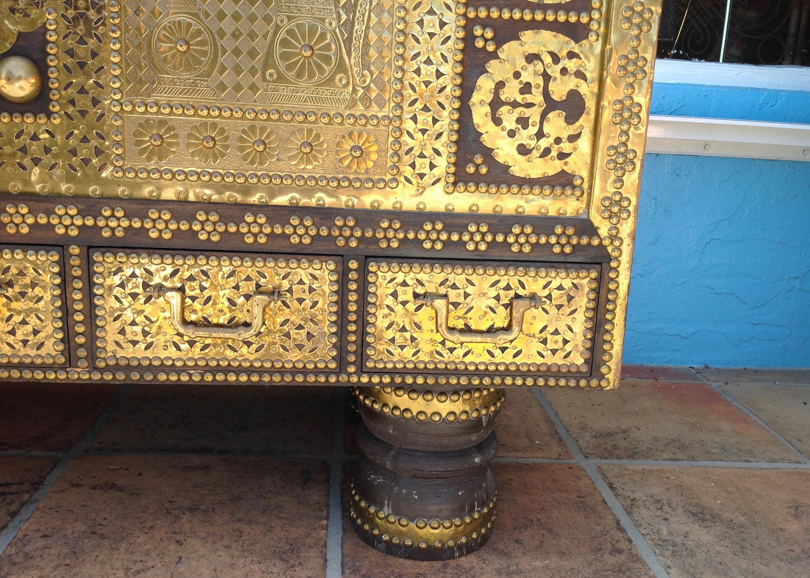 Exceptionally Elaborate Brass Appointed Moroccan Trunk 1
