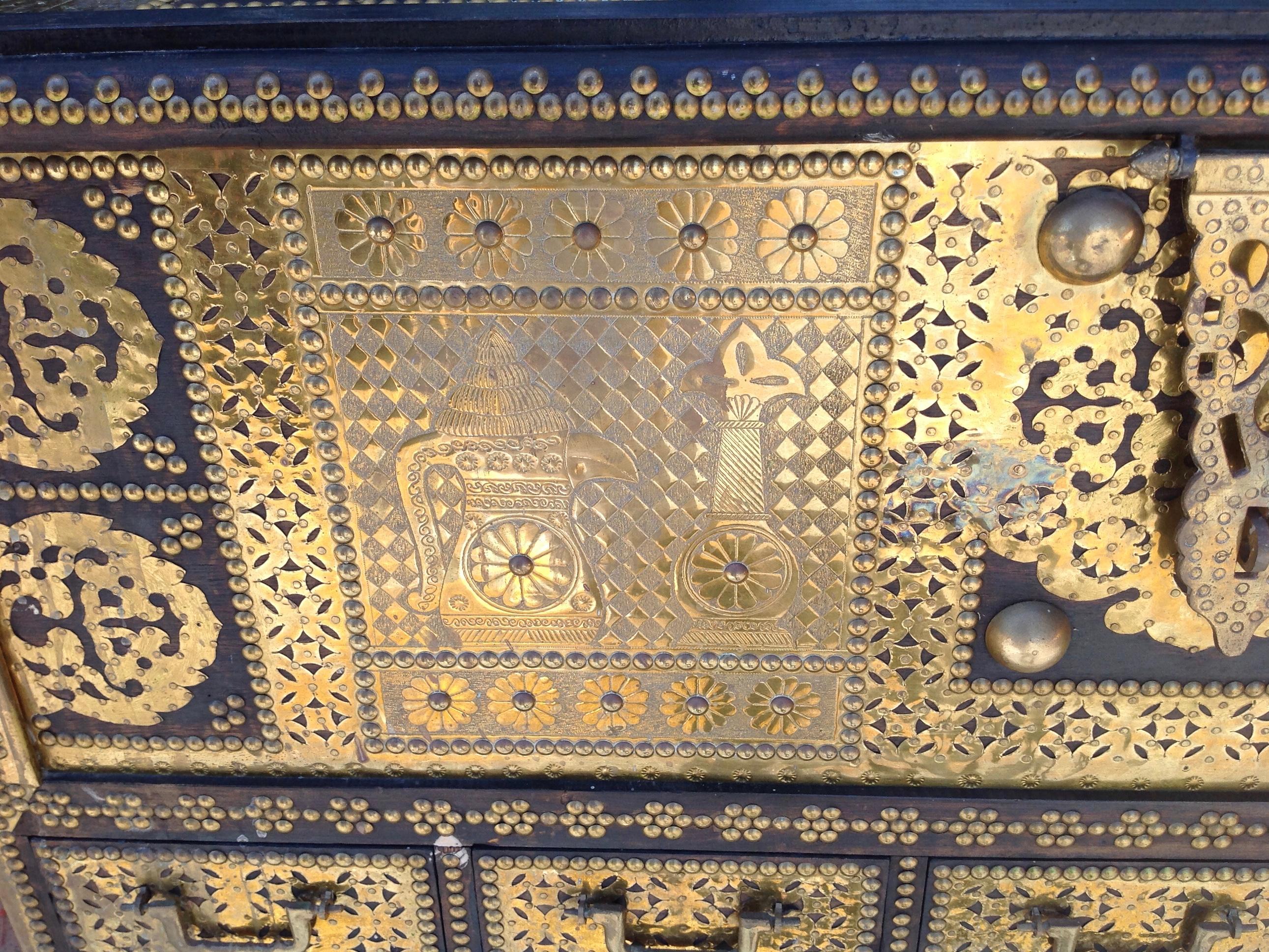 Exceptionally Elaborate Brass Appointed Moroccan Trunk 2