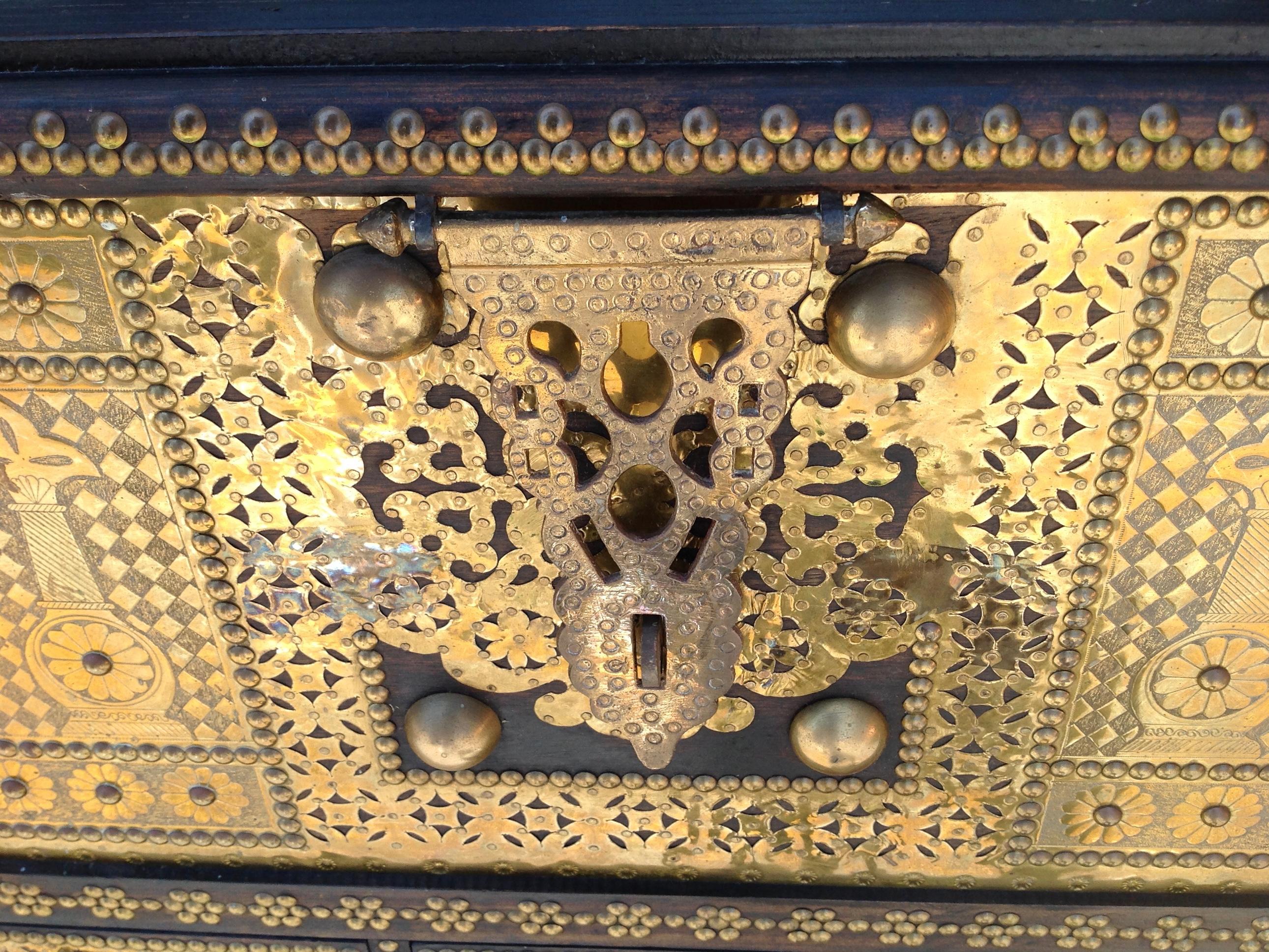 Exceptionally Elaborate Brass Appointed Moroccan Trunk 3