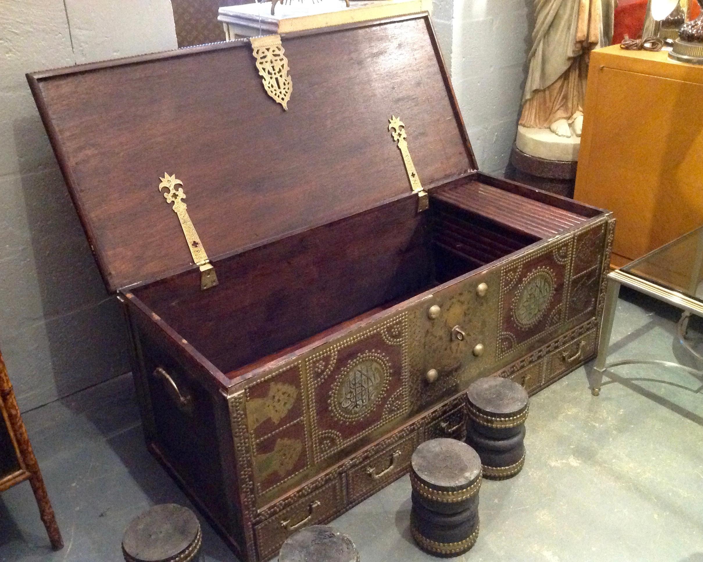 Exceptionally Elaborate Brass Appointed Moroccan Trunk 3