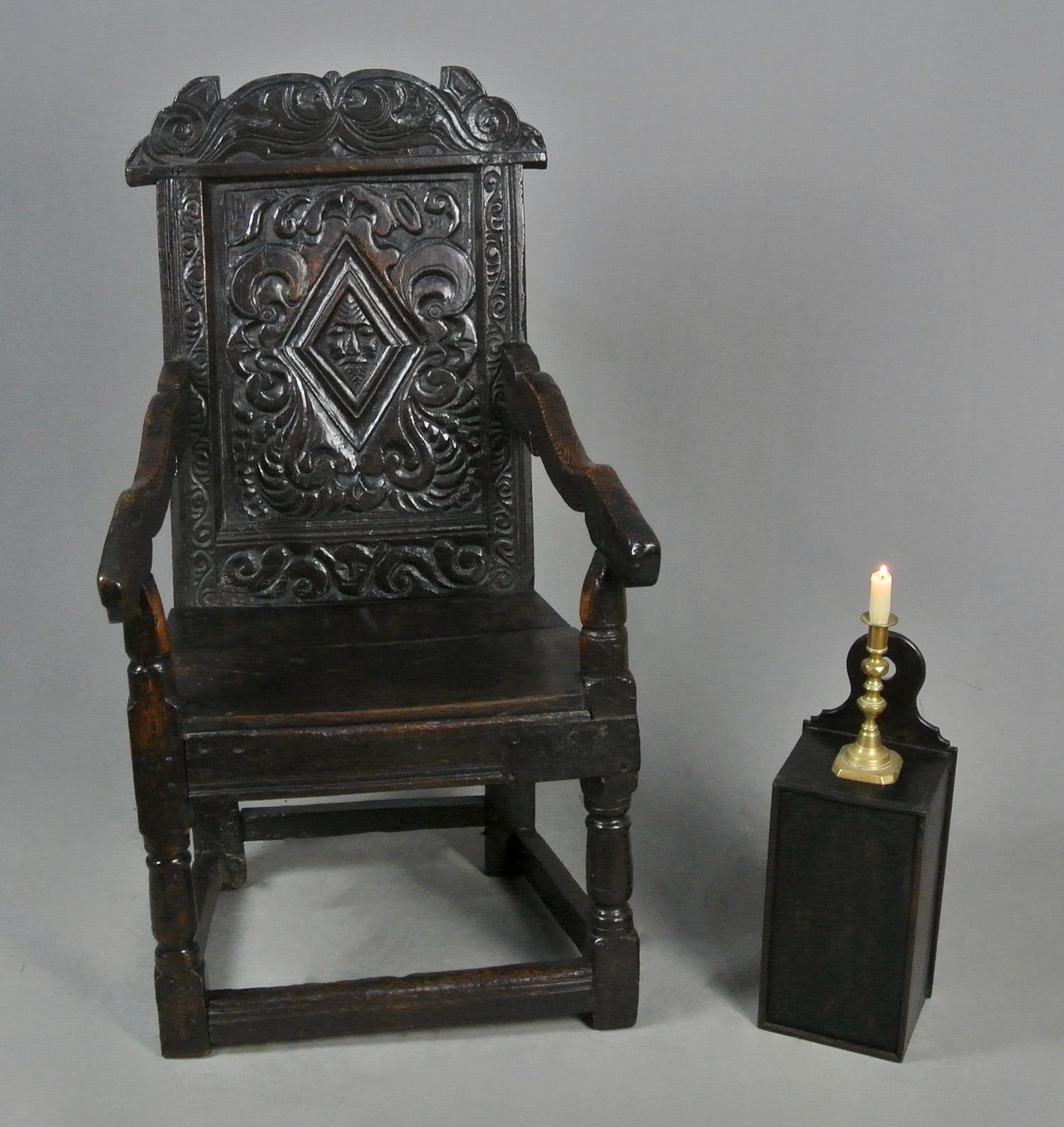 Exceptionally Fine And Rare James I Oak Wainscot Chair Dated 1609 For Sale 2