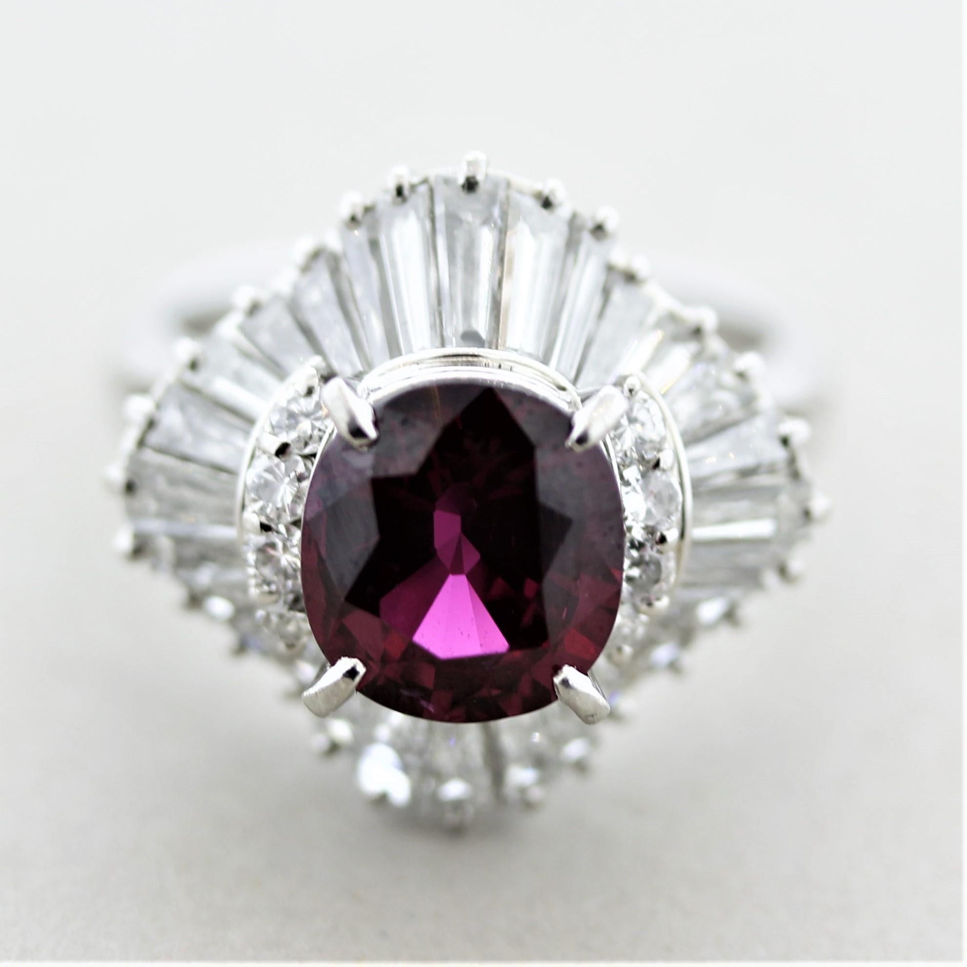 A superb gem weighing a substantial 3.20 carat, this ruby has the ideal color, clarity, brilliance and is completely natural with no treatments certified by the GIA. It has a rich and bright slightly purplish red color that is typical of Thai