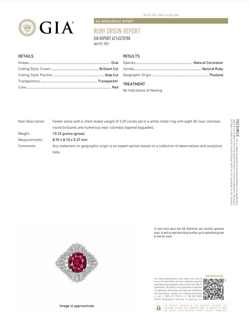 Exceptionally Fine No-Heat Ruby Diamond Platinum Ring, GIA Certified For Sale 3