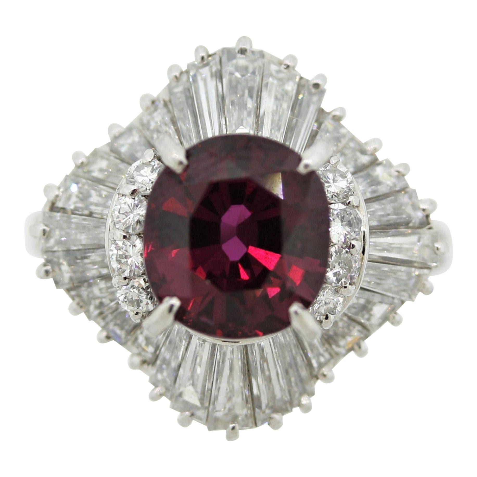 Exceptionally Fine No-Heat Ruby Diamond Platinum Ring, GIA Certified For Sale