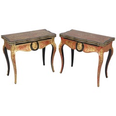 Antique Exceptionally Fine Pair of French 2nd Empire tortoise-shell boulle Card-Tables