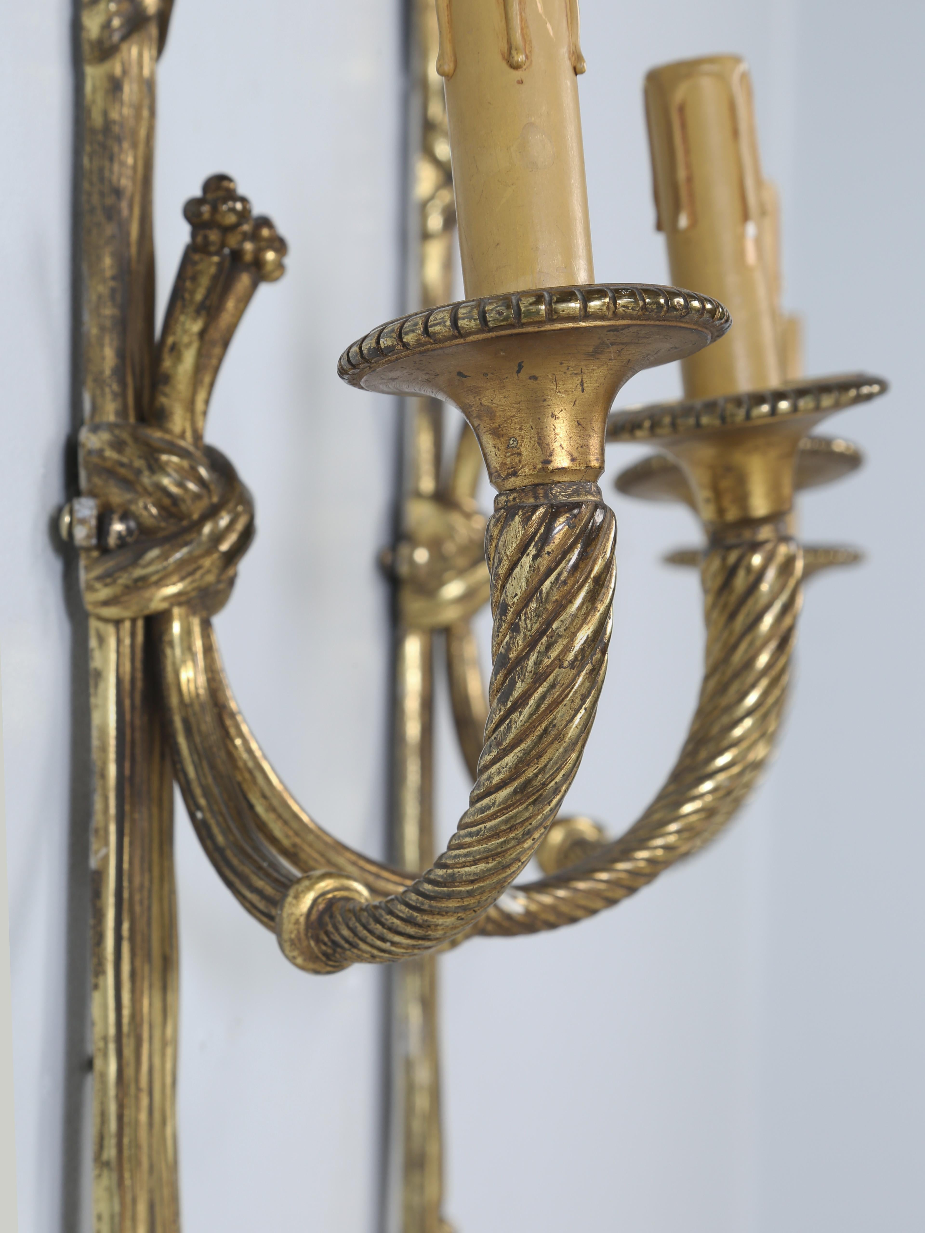 Exceptionally Fine Pair of late 1800s Louis XVI style French Gilt Bronze Sconces For Sale 5