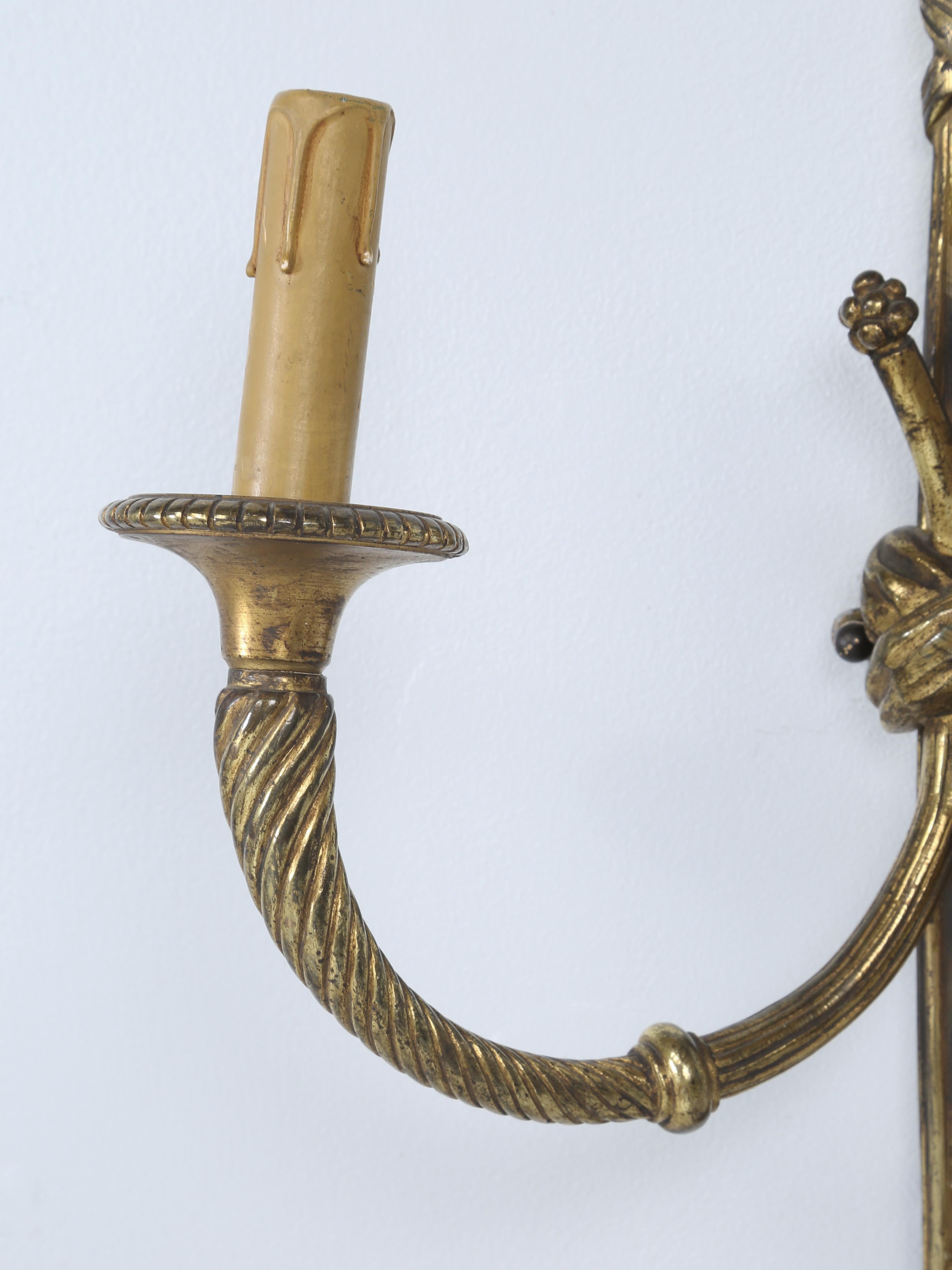 Exceptionally Fine Pair of late 1800s Louis XVI style French Gilt Bronze Sconces For Sale 3