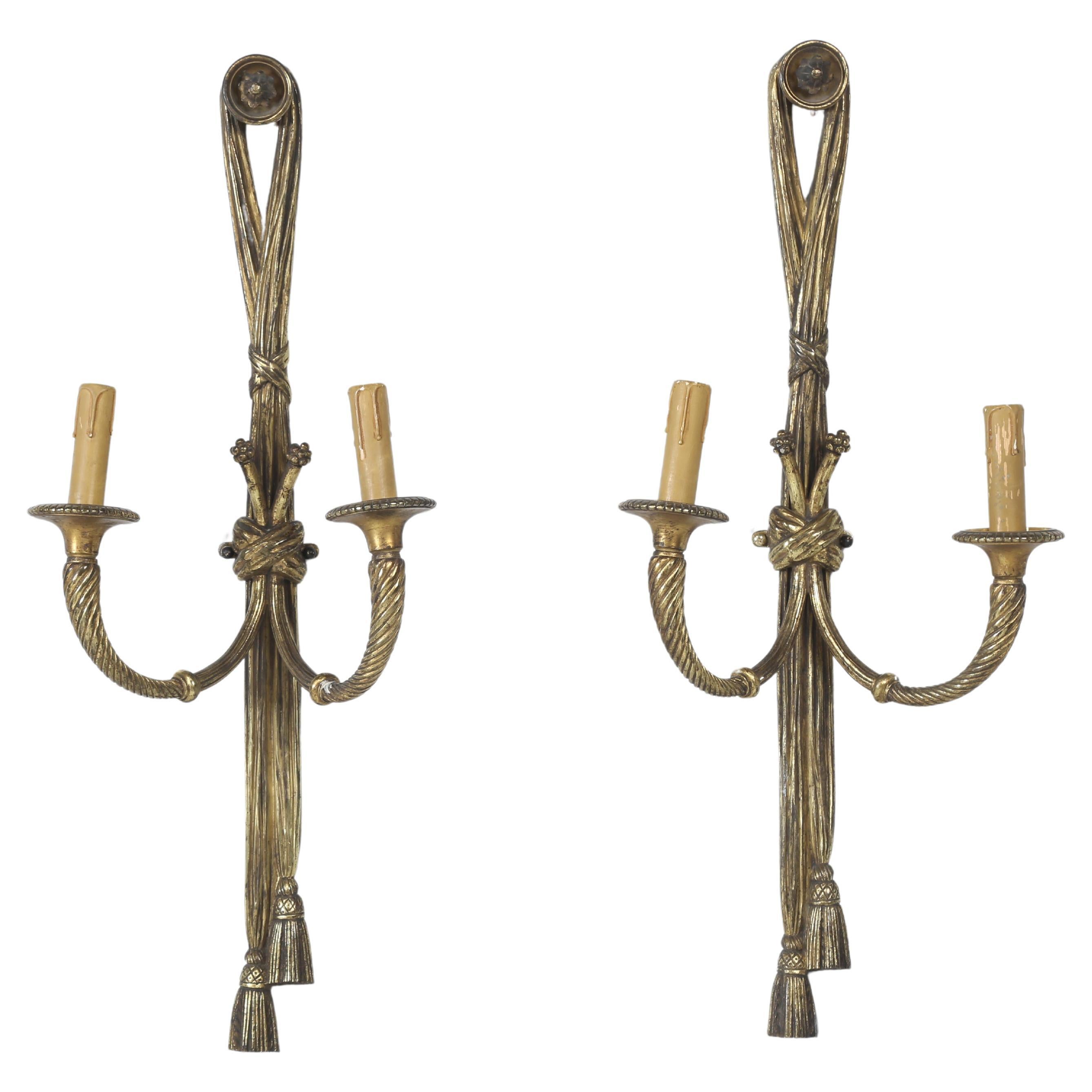 Exceptionally Fine Pair of late 1800s Louis XVI style French Gilt Bronze Sconces For Sale