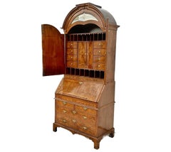 Exceptionally Fine Queen Anne Burr Walnut Dome Top Bureau Bookcase 18th Century
