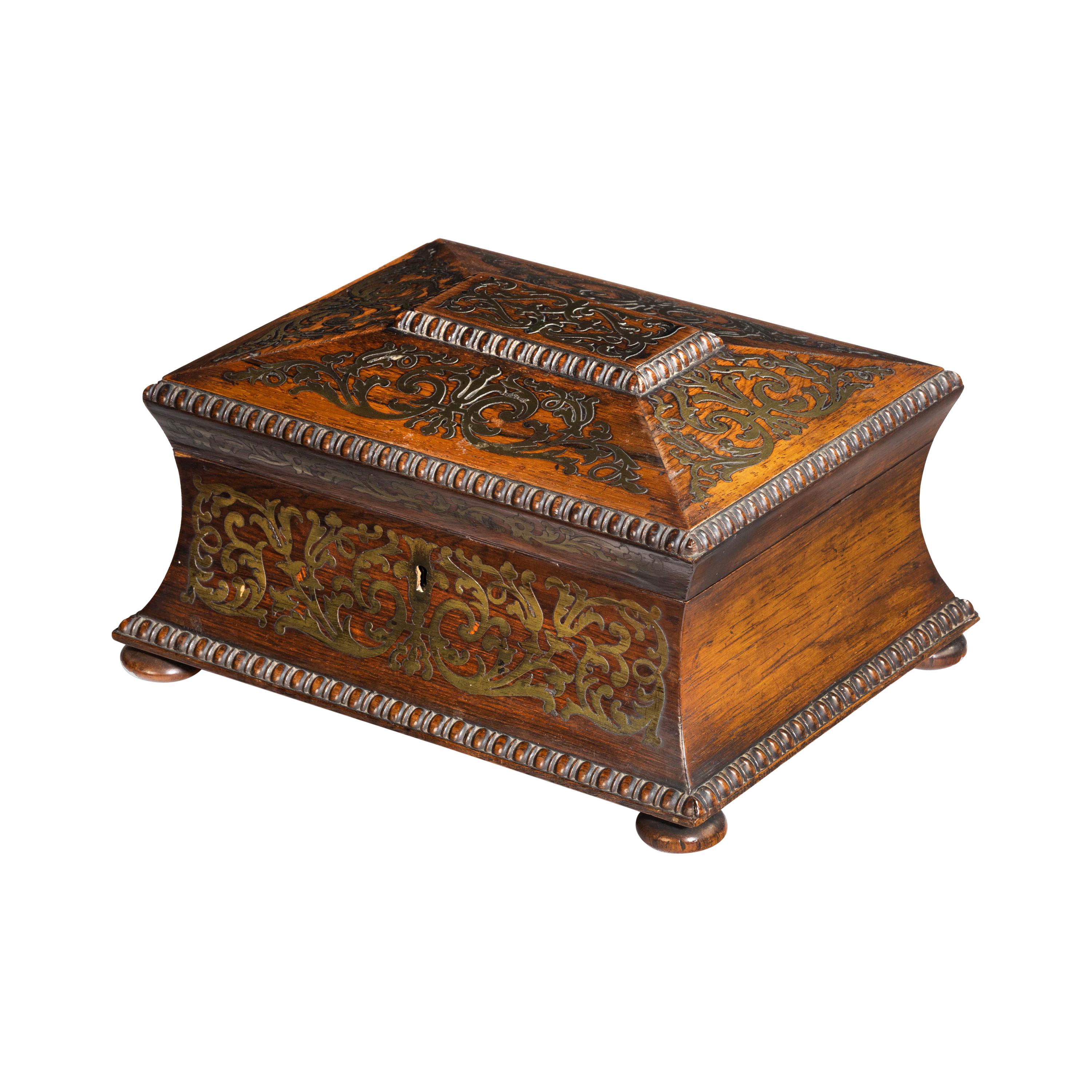 Exceptionally Fine Regency Period Waisted and Flared Brass Inlaid Caddy