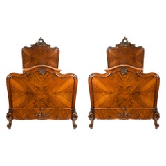 Exceptionally Hand Carved Matching Pair Single Bed