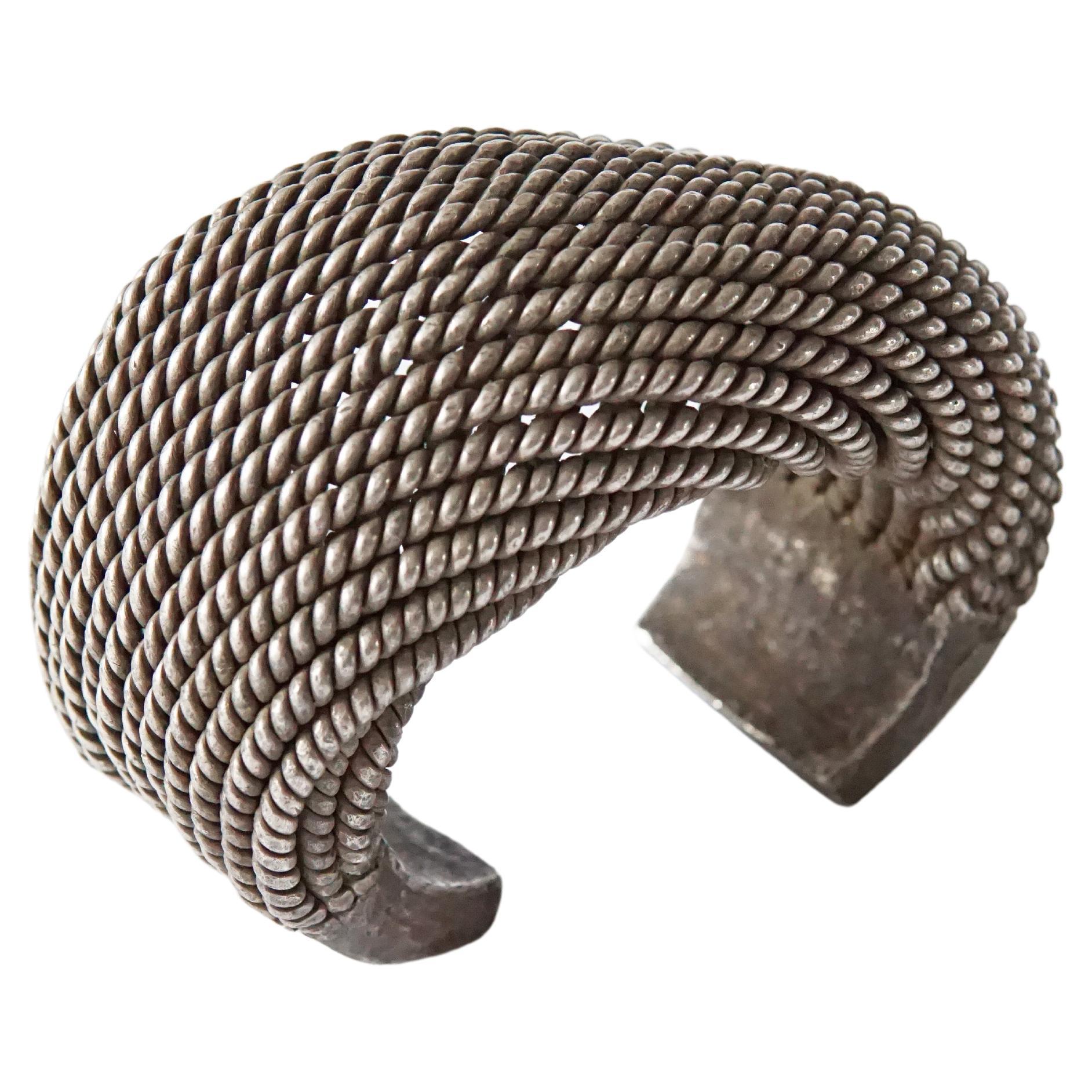 Antique Akha Hill Tribe Silver Cuff Bracelet, 517grams For Sale