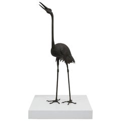 Exceptionally Large Bronze Crane, Early 20th Century