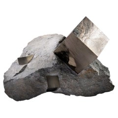 Cubo excepcionalmente grande de pirita dorada sobre matriz de marga