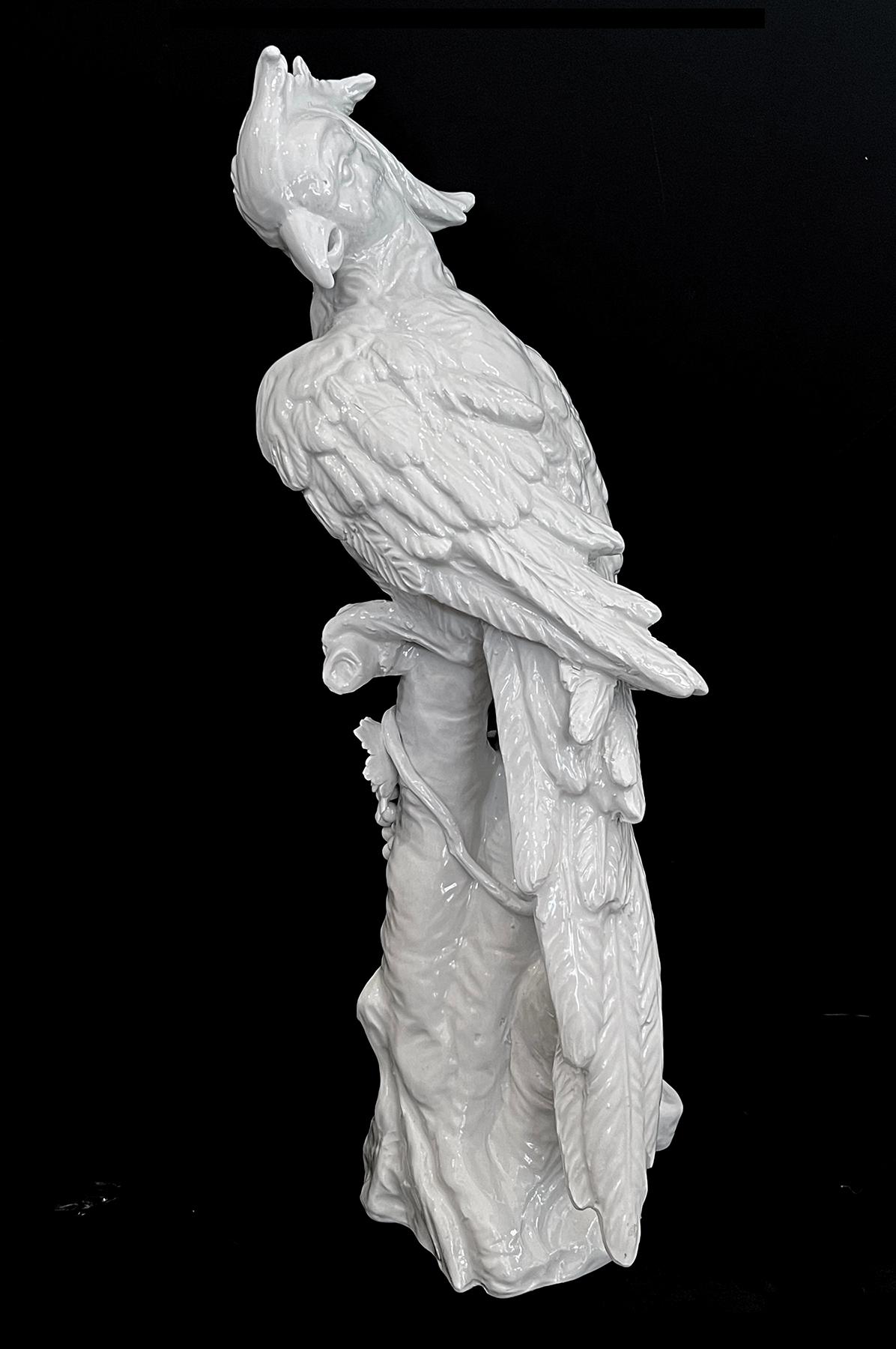Hollywood Regency Exceptionally Large Italian Majolica White-Glazed Parrot For Sale