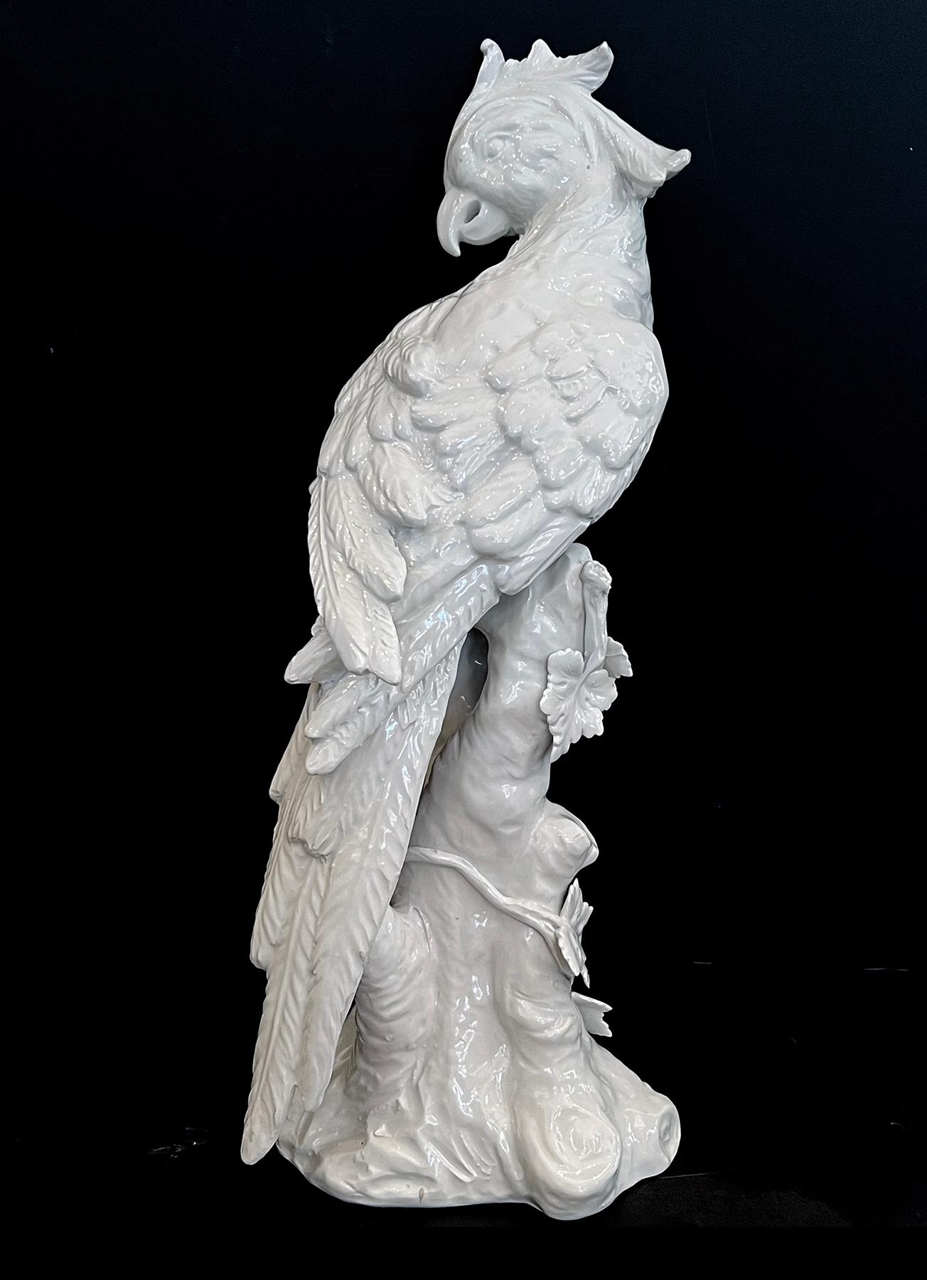 Exceptionally Large Italian Majolica White-Glazed Parrot In Good Condition For Sale In San Francisco, CA