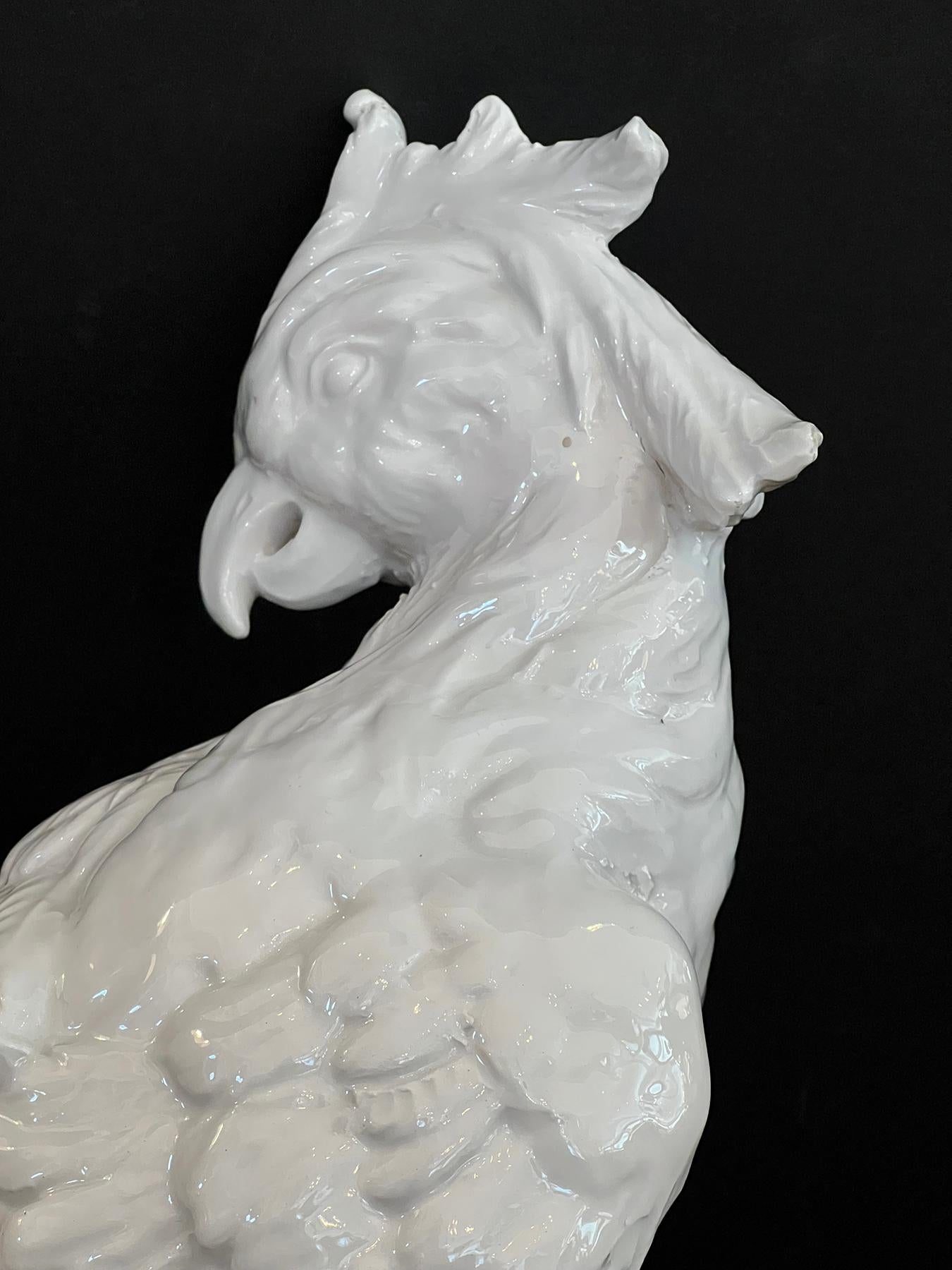 Mid-20th Century Exceptionally Large Italian Majolica White-Glazed Parrot For Sale