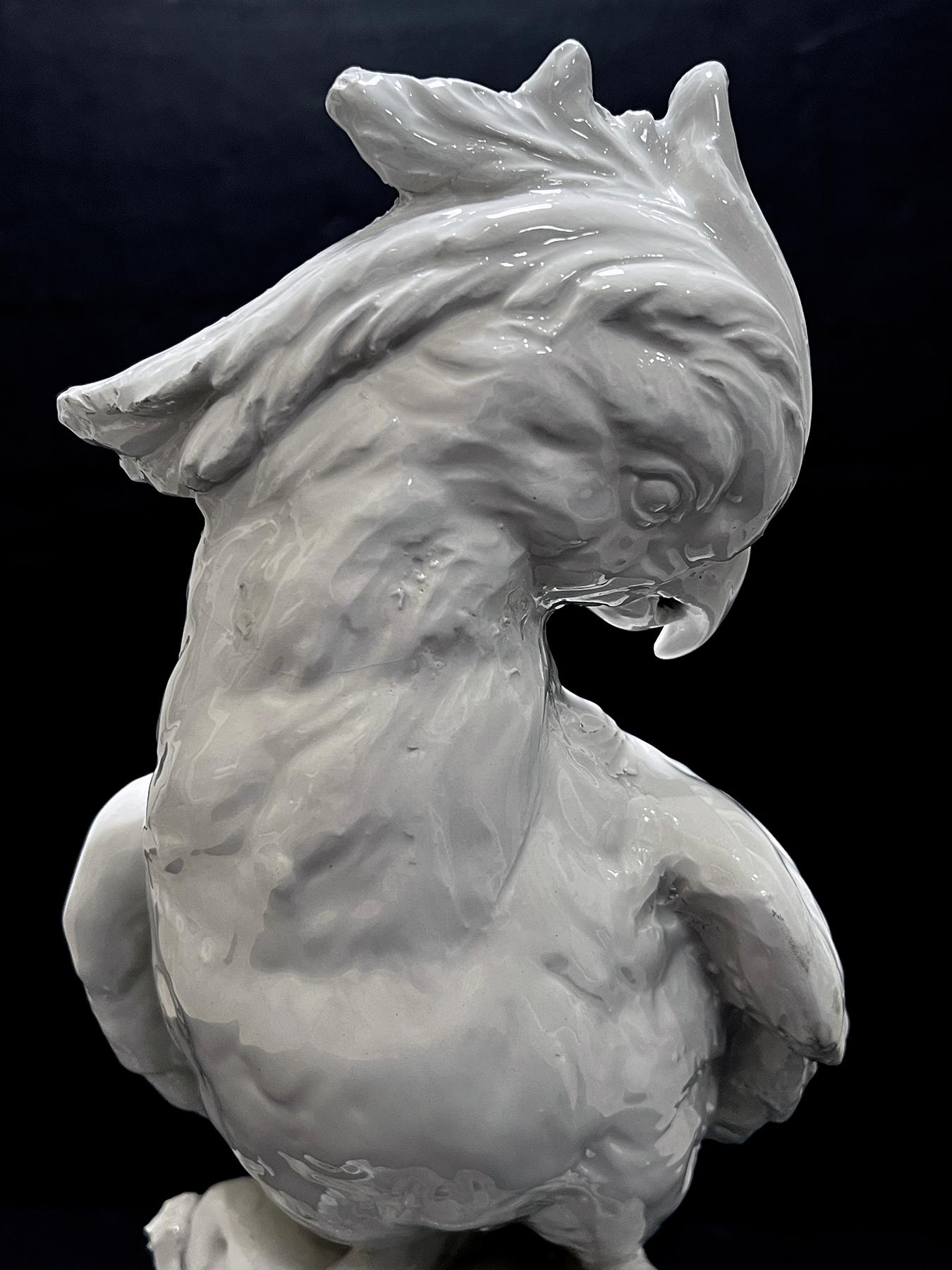Exceptionally Large Italian Majolica White-Glazed Parrot For Sale 1