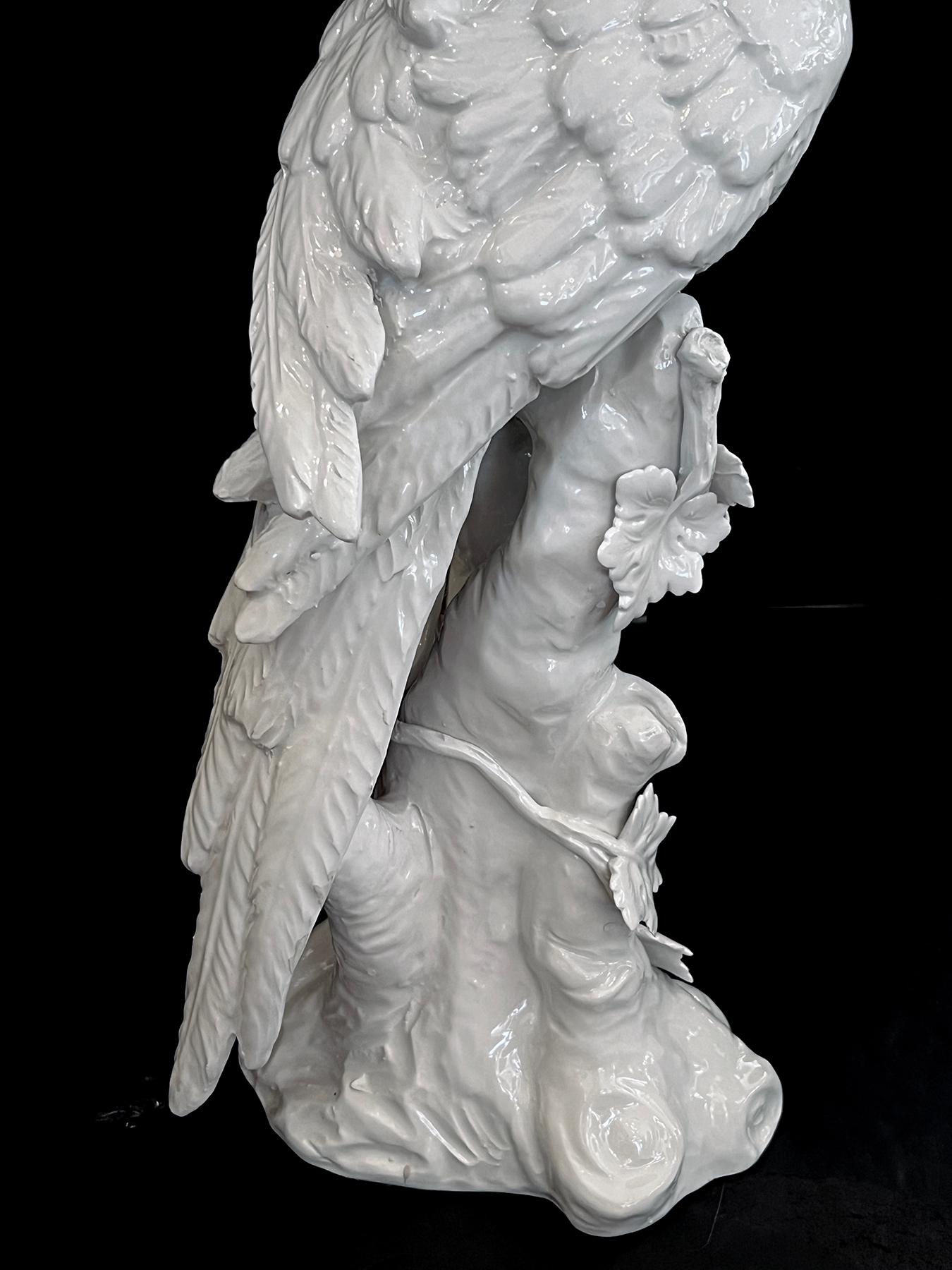 Exceptionally Large Italian Majolica White-Glazed Parrot For Sale 4
