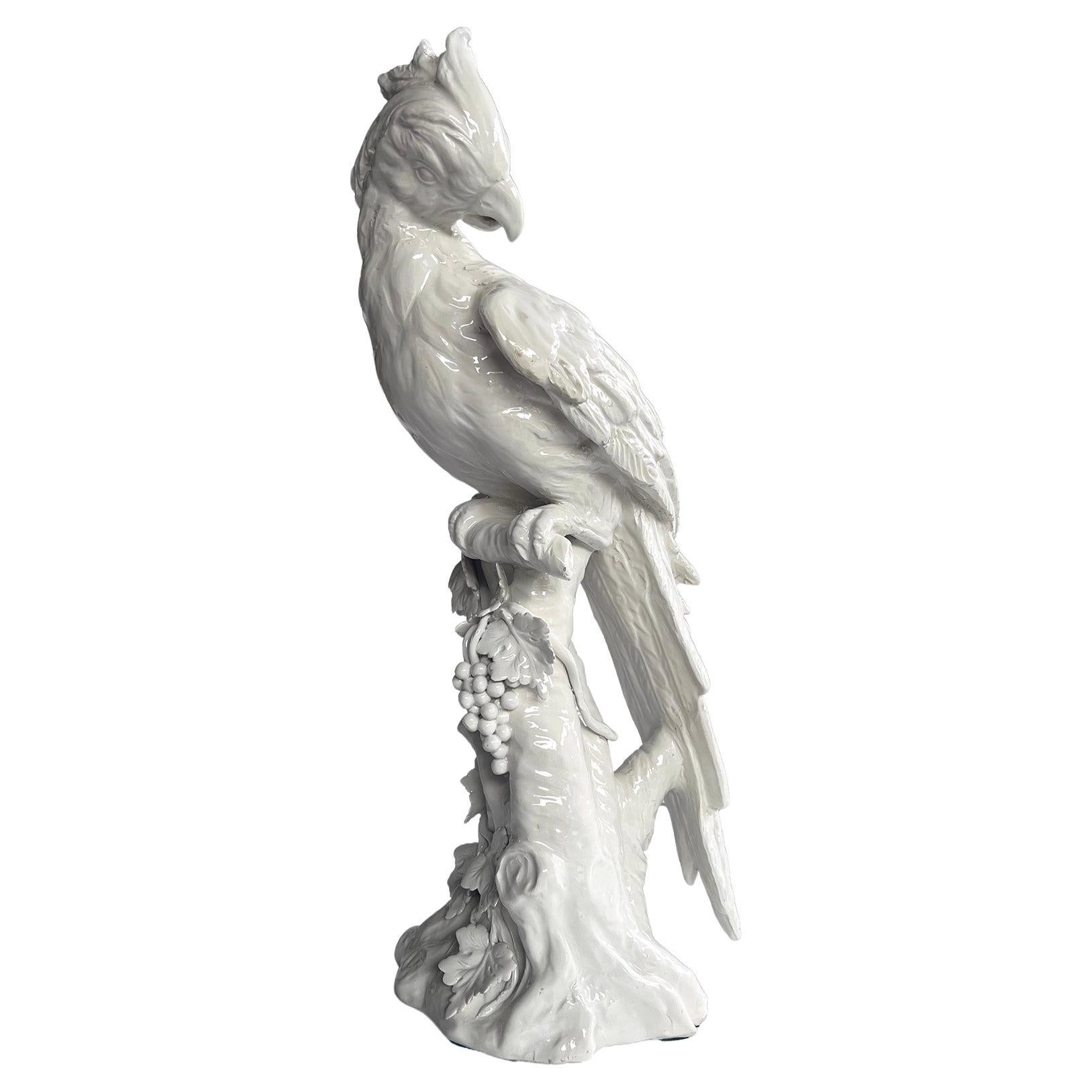 Exceptionally Large Italian Majolica White-Glazed Parrot For Sale