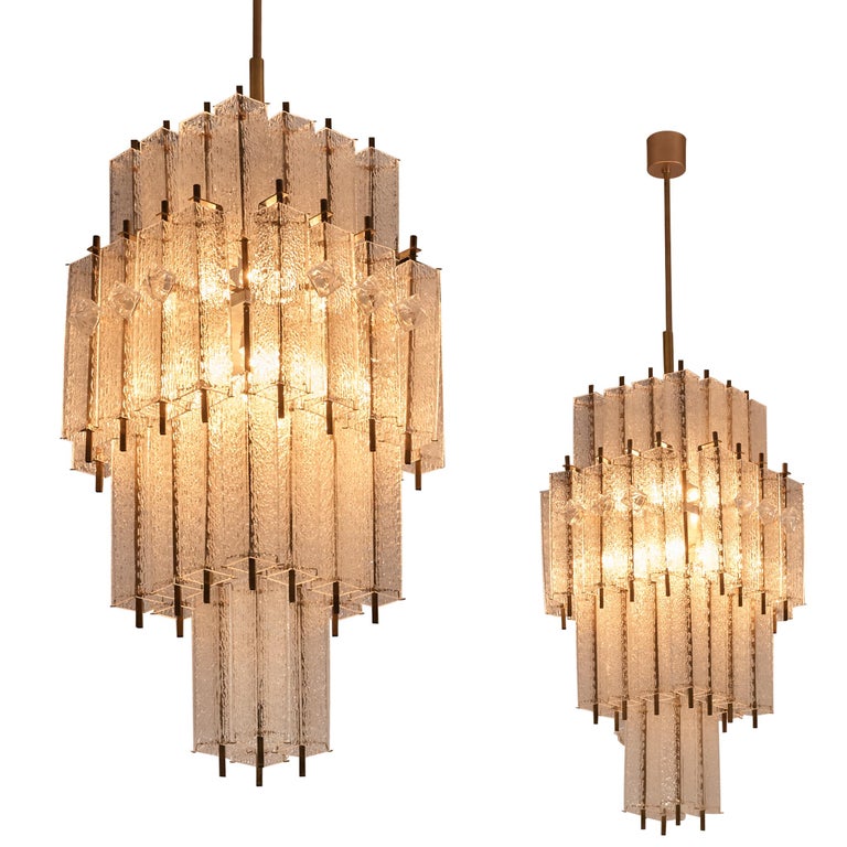 Exceptionally Large Mid-Century Modern Tiered Glass Chandeliers 220 cm/86 in Height