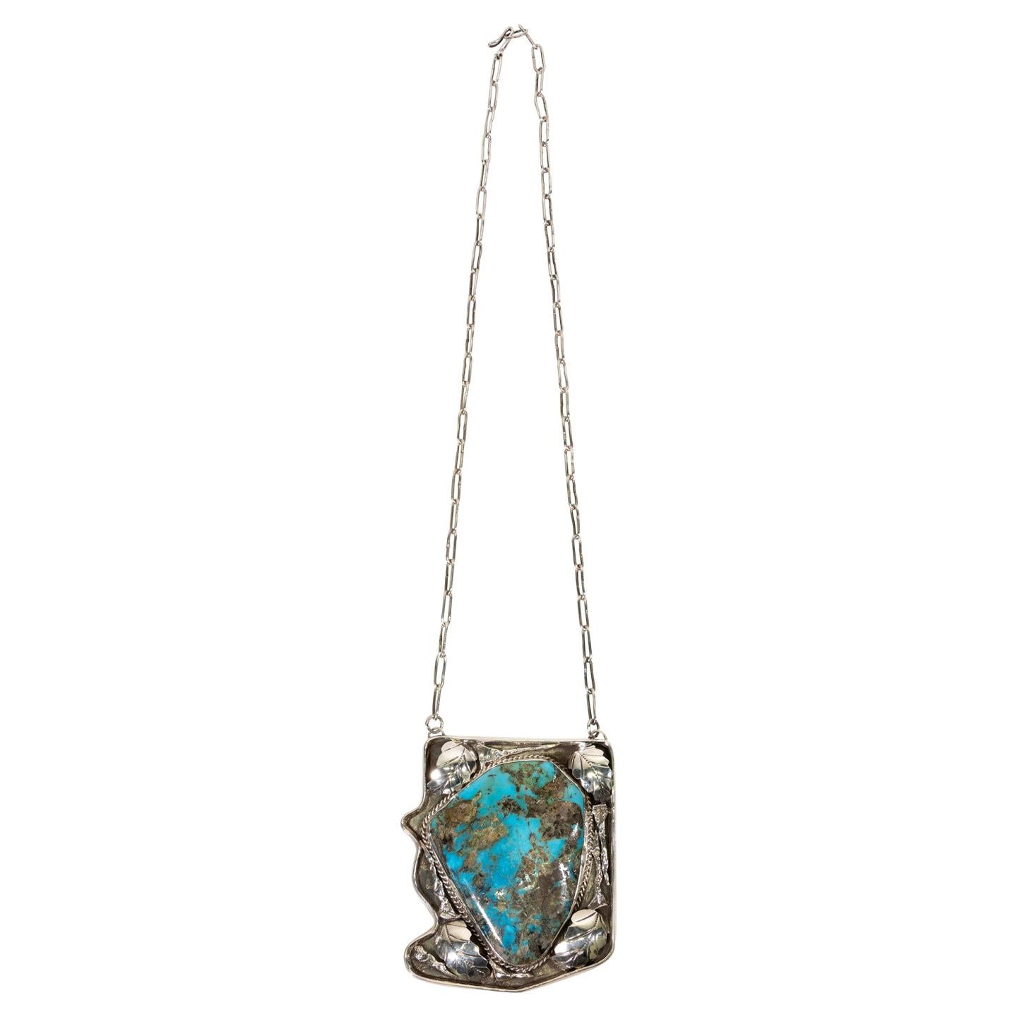 Très grand pendentif turquoise Navajo Morenci d'une taille exceptionnelle en vente