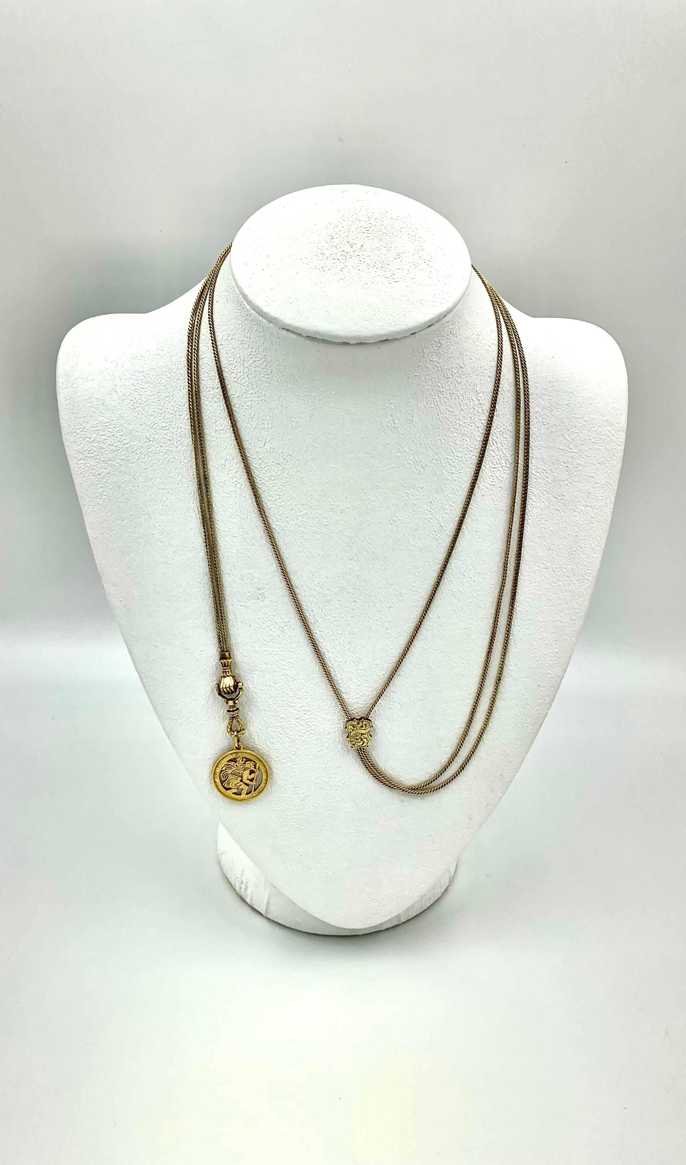 Exceptionally Long Antique 18K Gold Mano Sautoir Slide Chain Necklace Circa 1840 For Sale 6