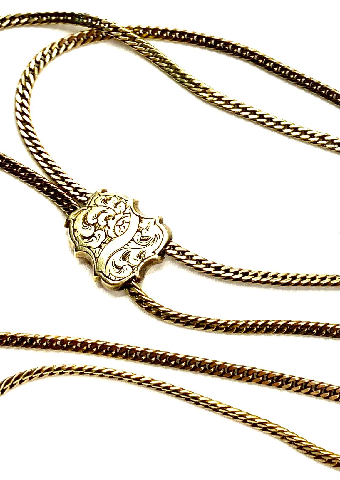 Exceptionally Long Antique 18K Gold Mano Sautoir Slide Chain Necklace Circa 1840 For Sale 9