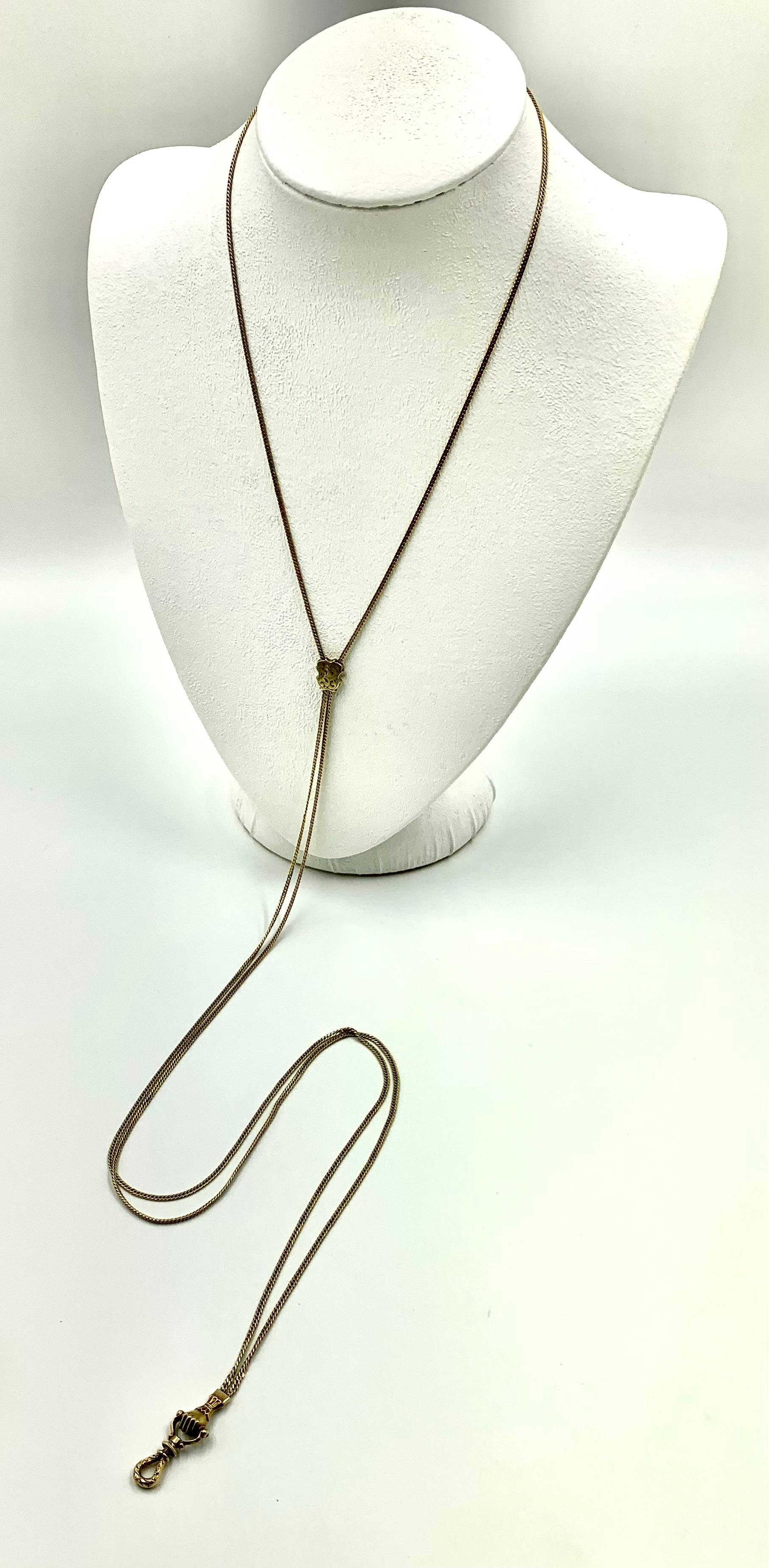 Collana con catena a scorrimento in oro 18 carati eccezionalmente lunga Mano Sautoir Circa 1840 in vendita 10