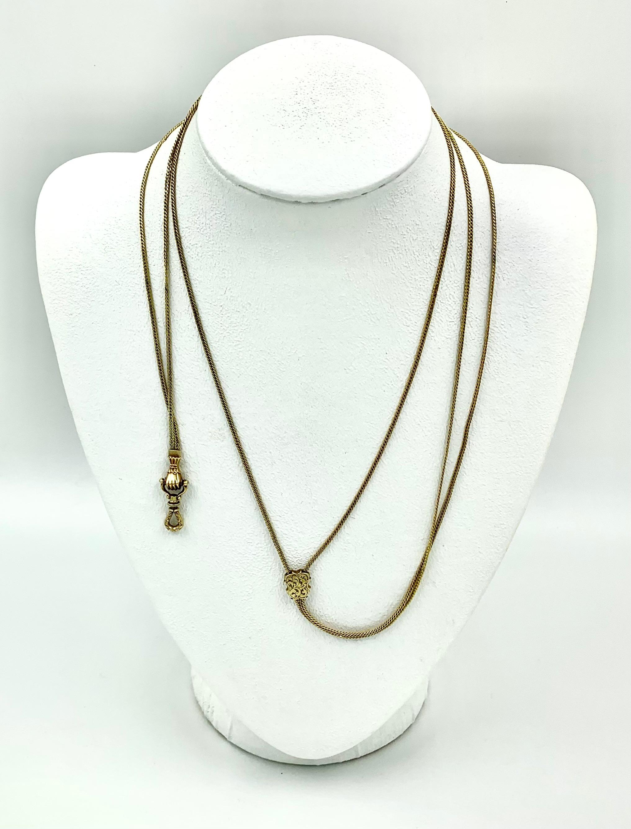 Exceptionally Long Antique 18K Gold Mano Sautoir Slide Chain Necklace Circa 1840 For Sale 11