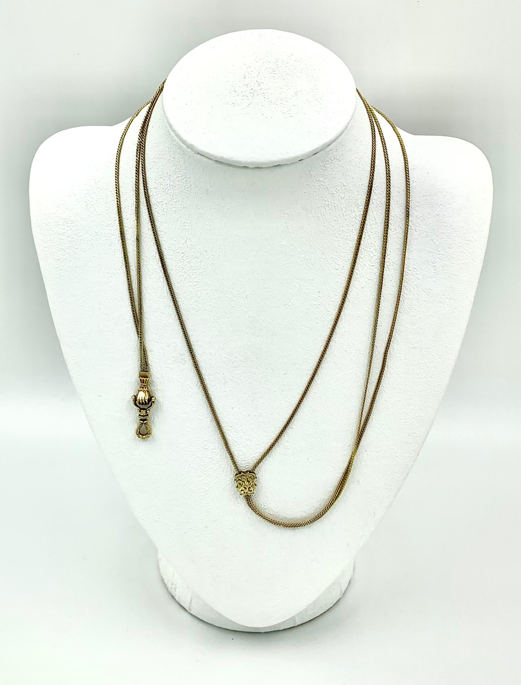 Collana con catena a scorrimento in oro 18 carati eccezionalmente lunga Mano Sautoir Circa 1840 in vendita 11