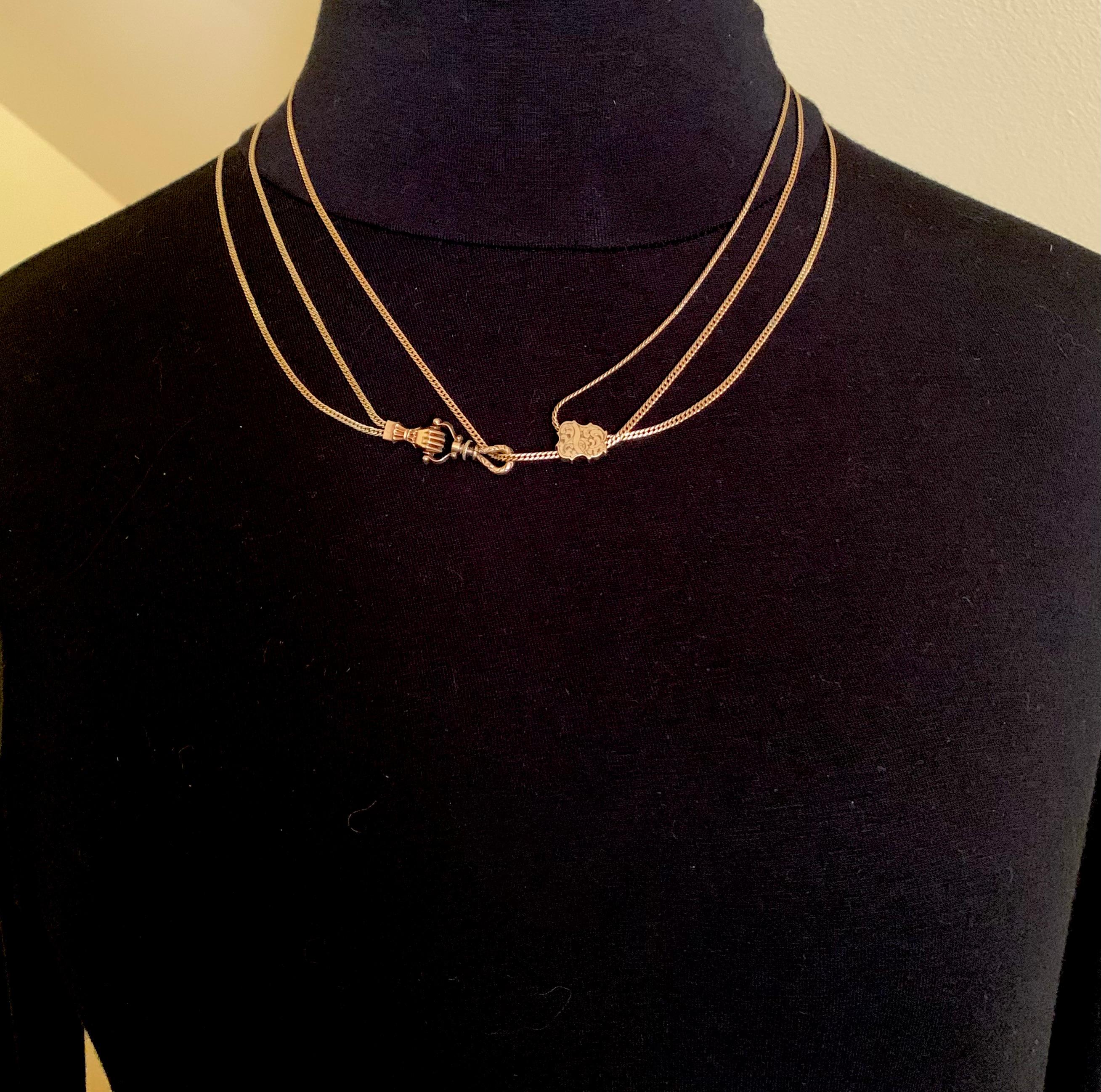 Exceptionally Long Antique 18K Gold Mano Sautoir Slide Chain Necklace Circa 1840 For Sale 12
