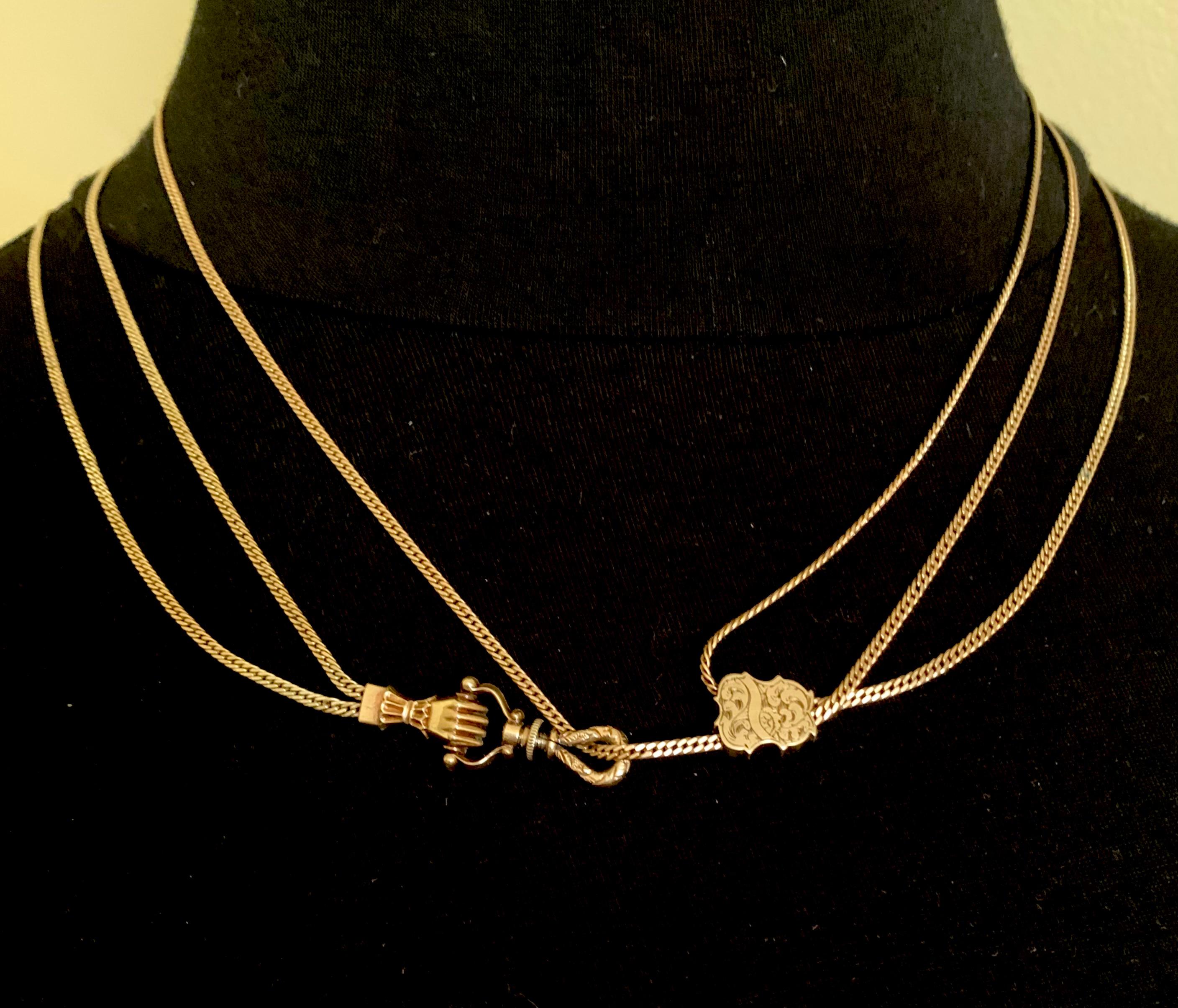Vittoriano Collana con catena a scorrimento in oro 18 carati eccezionalmente lunga Mano Sautoir Circa 1840 in vendita