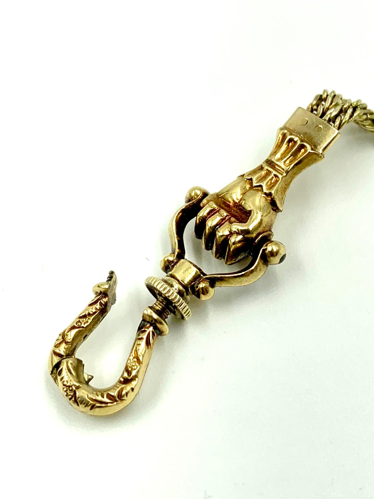 Exceptionally Long Antique 18K Gold Mano Sautoir Slide Chain Necklace Circa 1840 For Sale 1